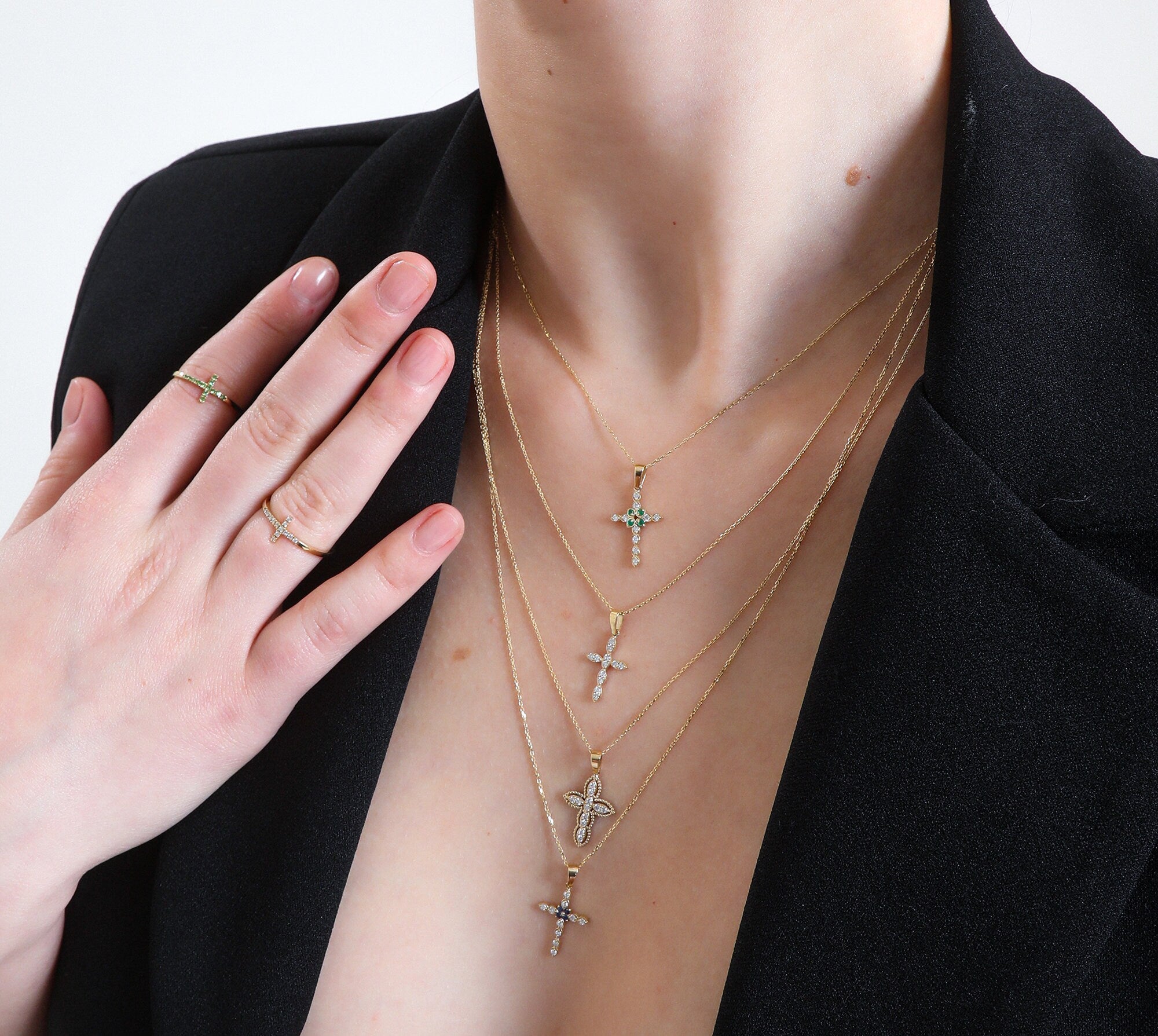 14K Gold Framed Diamond Cross Necklace – Auremis