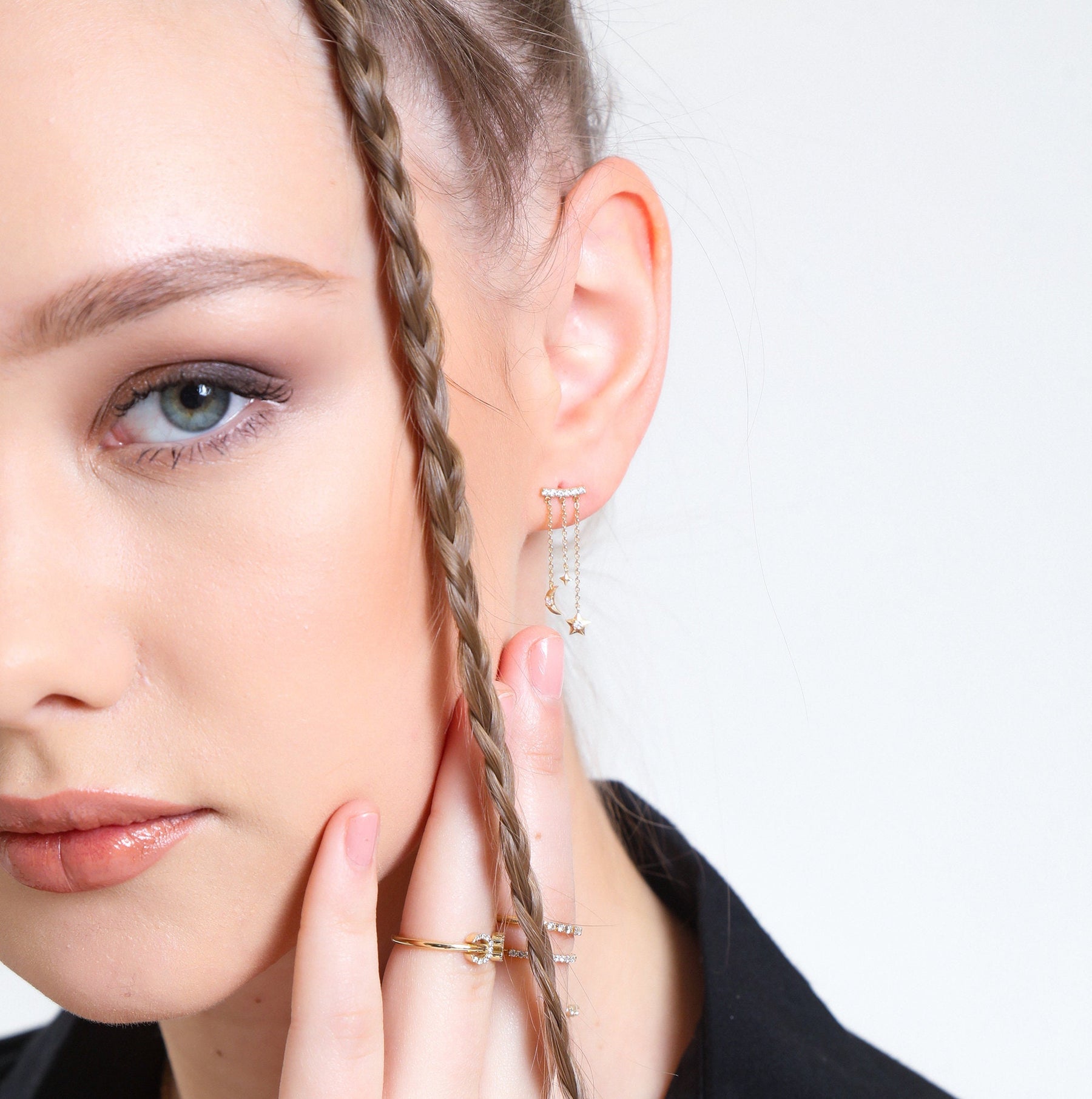 14K Gold Diamond Moon & Star Drop Earrings – Celestia