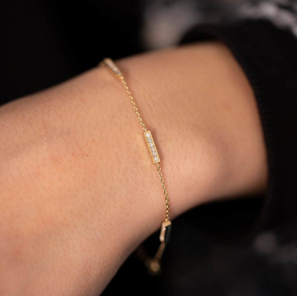 14K Gold Diamond Bar Bracelet – Varelia