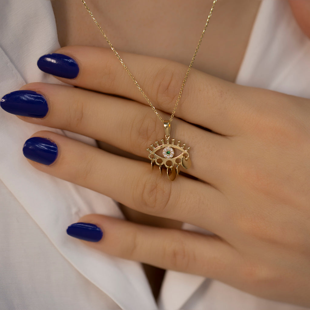 14K Gold Emerald Evil Eye Dangle Necklace – Nazar