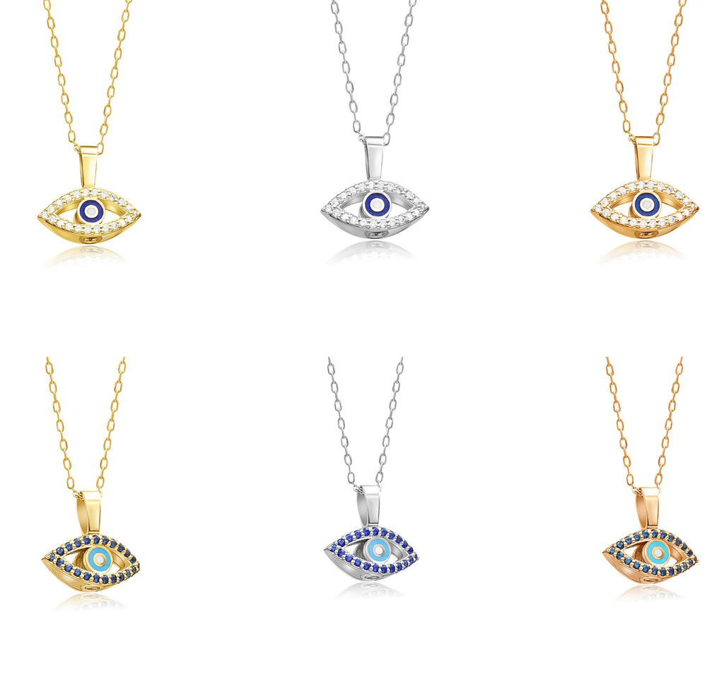 14K Gold Sapphire Double-Sided Enamel Evil Eye Necklace – Nazar