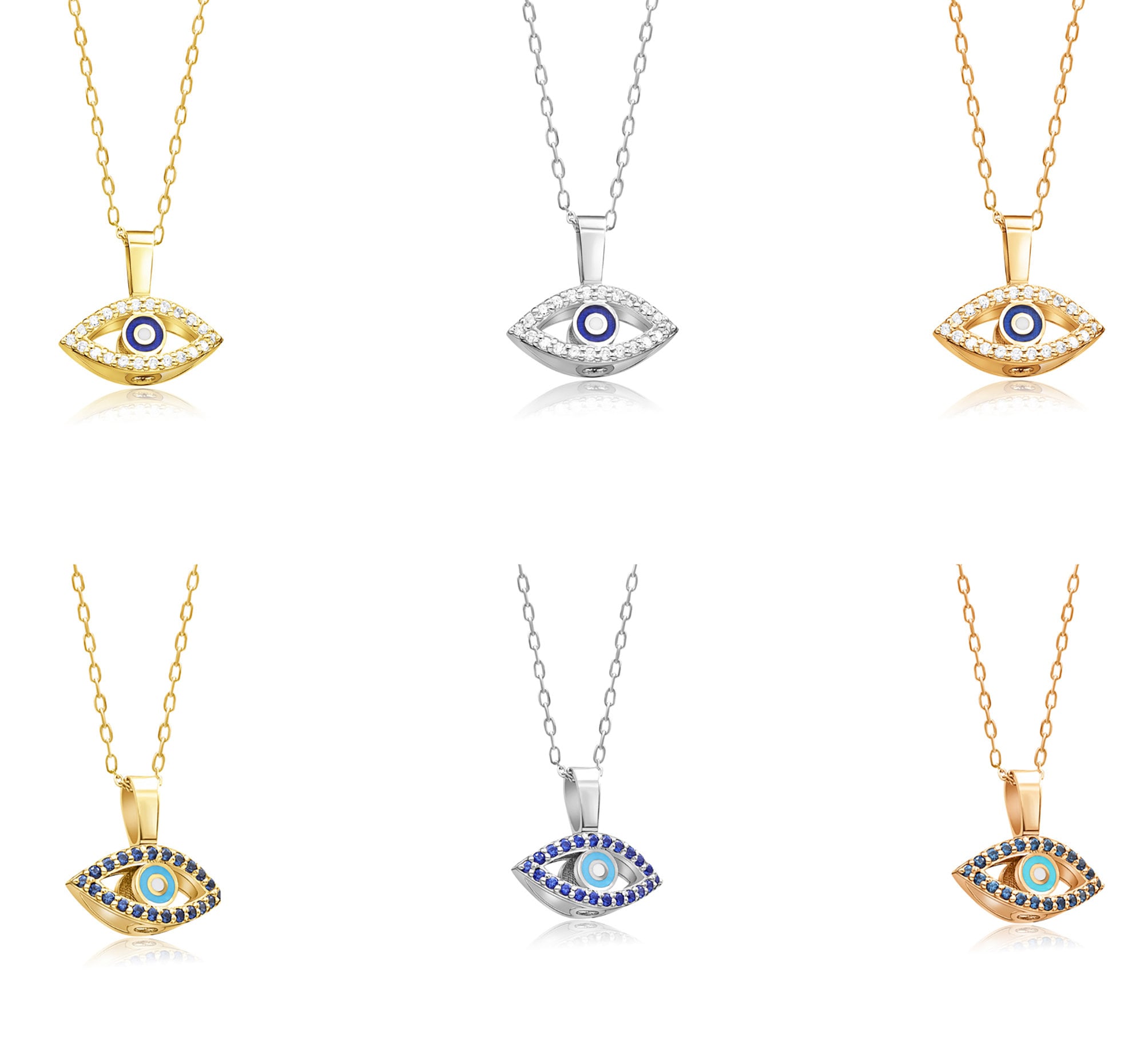 14K Gold Sapphire Double-Sided Enamel Evil Eye Necklace – Nazar
