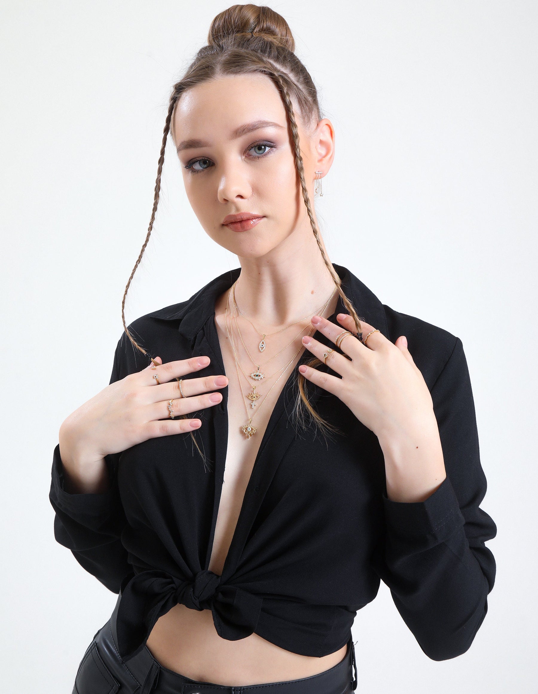 14K Gold Diamond Evil Eye with Cross Charm Necklace – Nazar