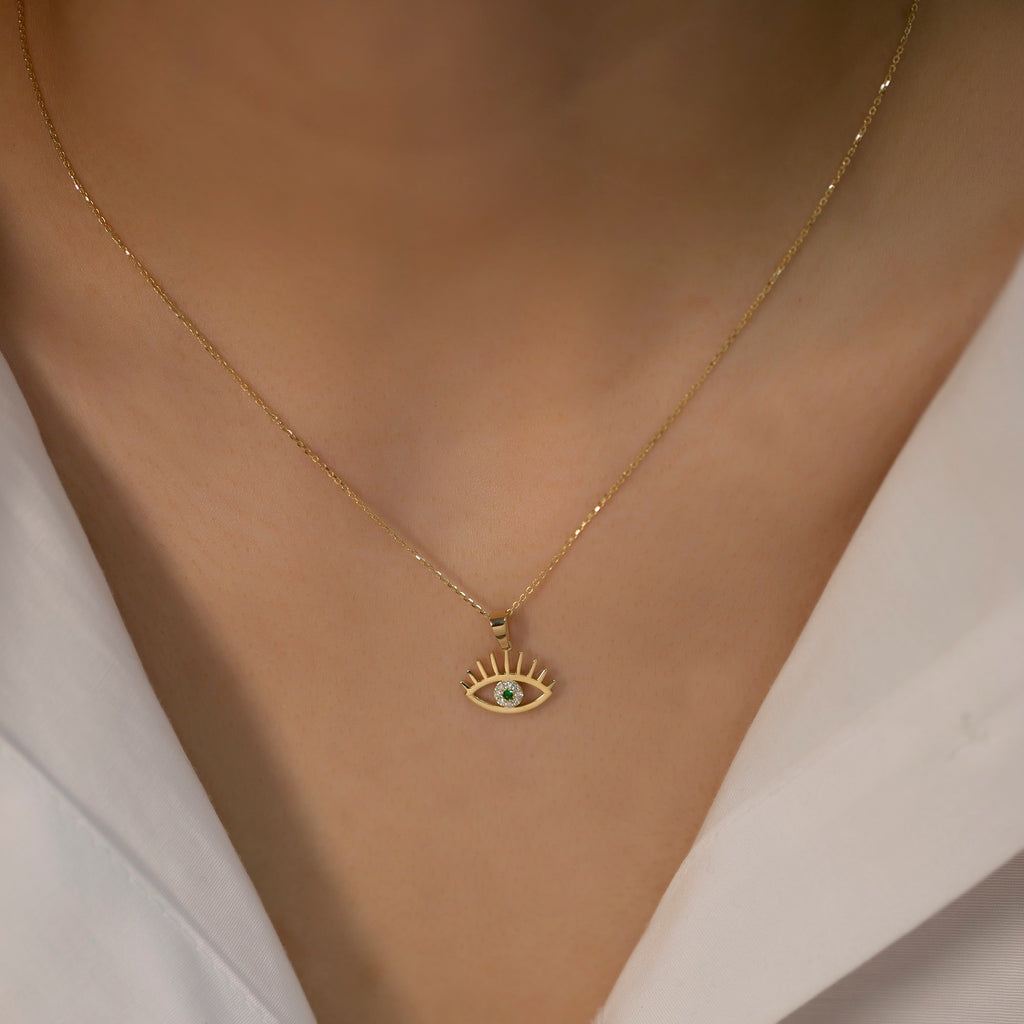 14K Gold Diamond Emerald Eye Necklace – Nazar