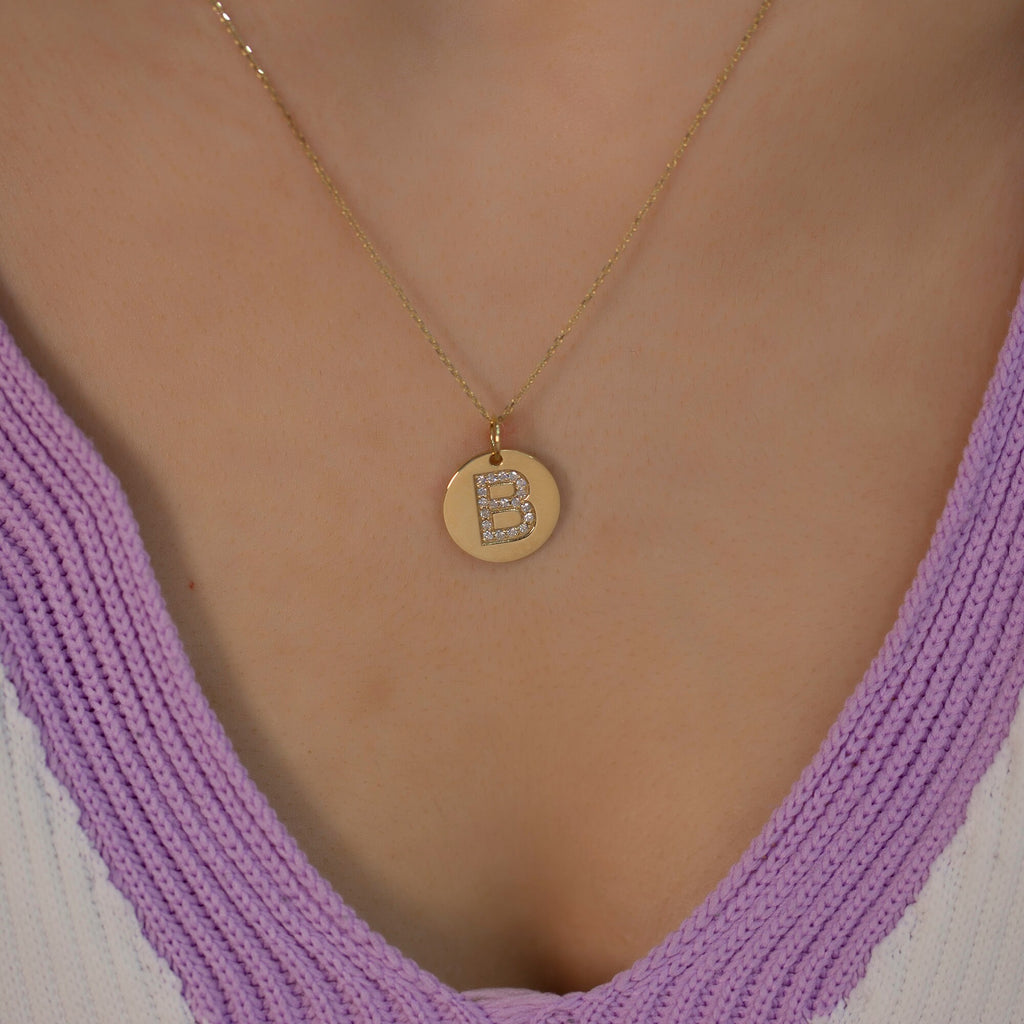 14K Gold Diamond Frame Initial Necklace – Novalis