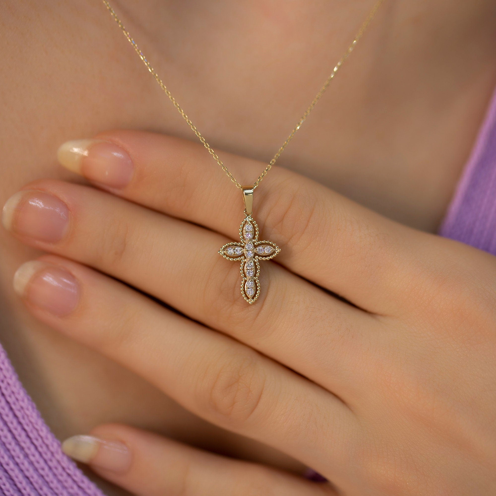14K Gold Framed Diamond Cross Necklace – Auremis