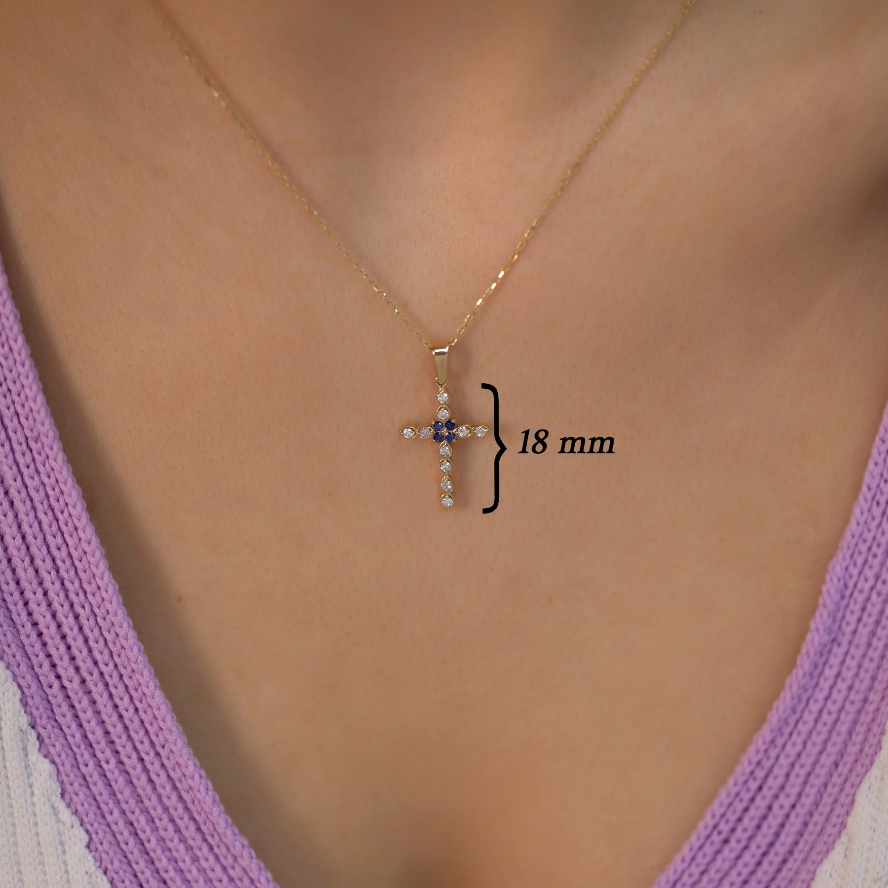 14K Gold Diamond & Sapphire Cross Necklace – Seraphis