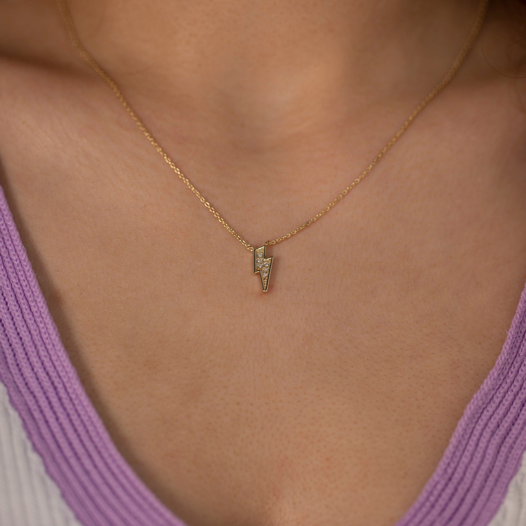 14K Gold Diamond Lightning Bolt Necklace – Voltisse