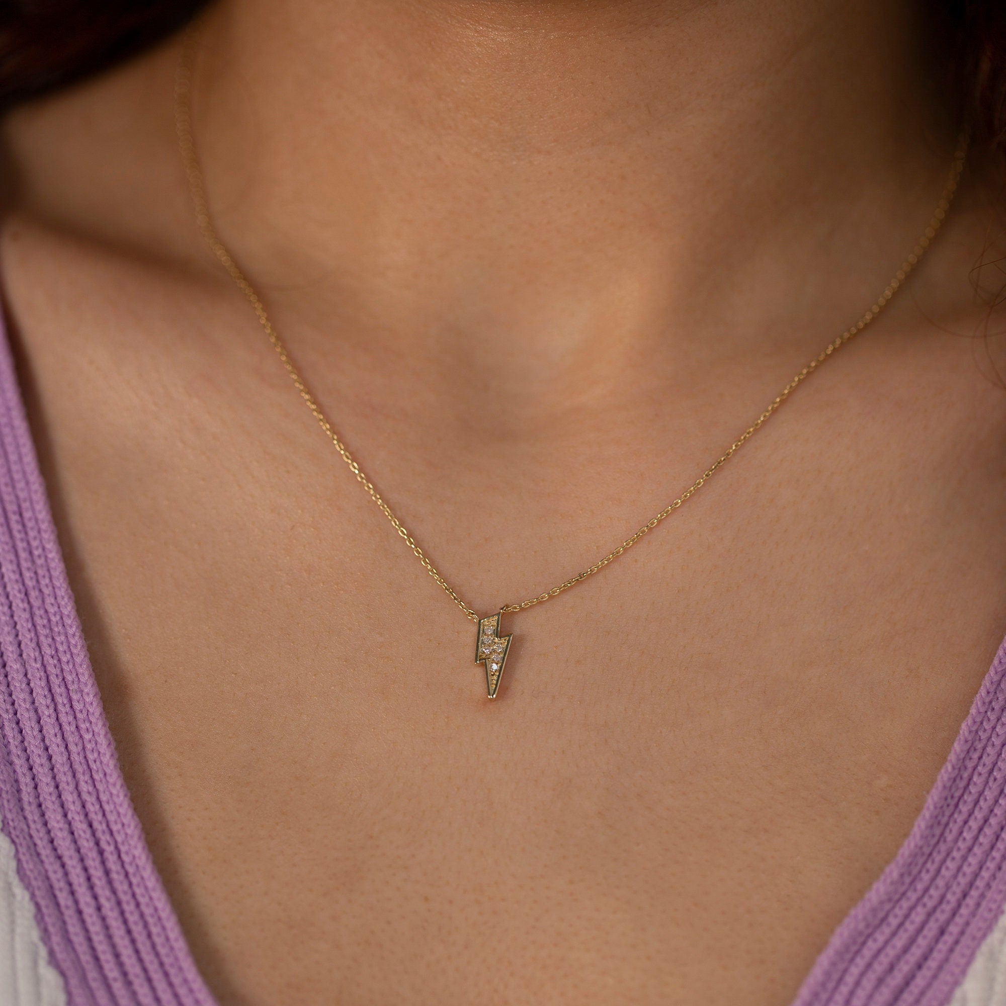 14K Gold Diamond Lightning Bolt Necklace – Voltisse