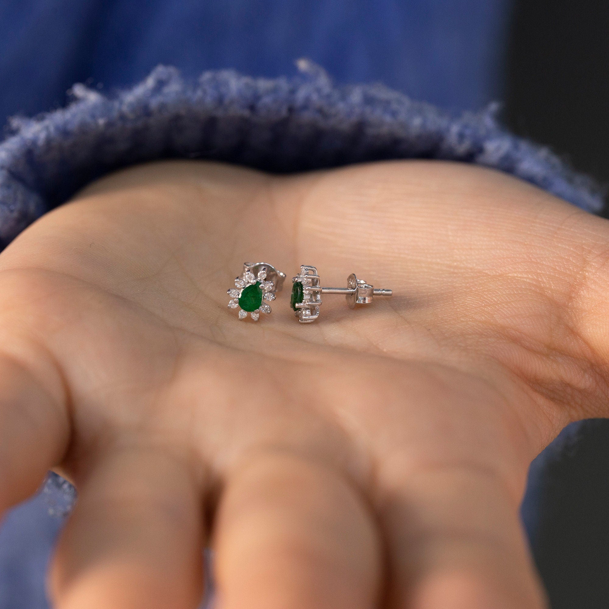 14K Gold Emerald & Diamond Pear Earrings – Astra