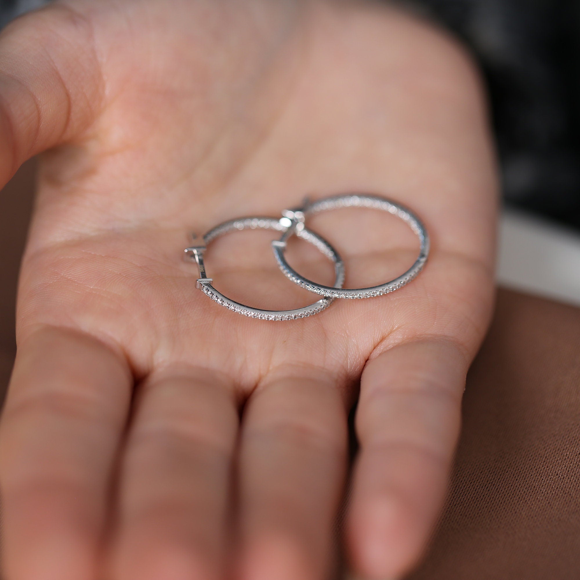 14K Gold Diamond Hoop Earrings – Circula