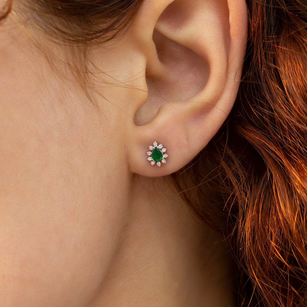14K Gold Emerald & Diamond Pear Earrings – Astra