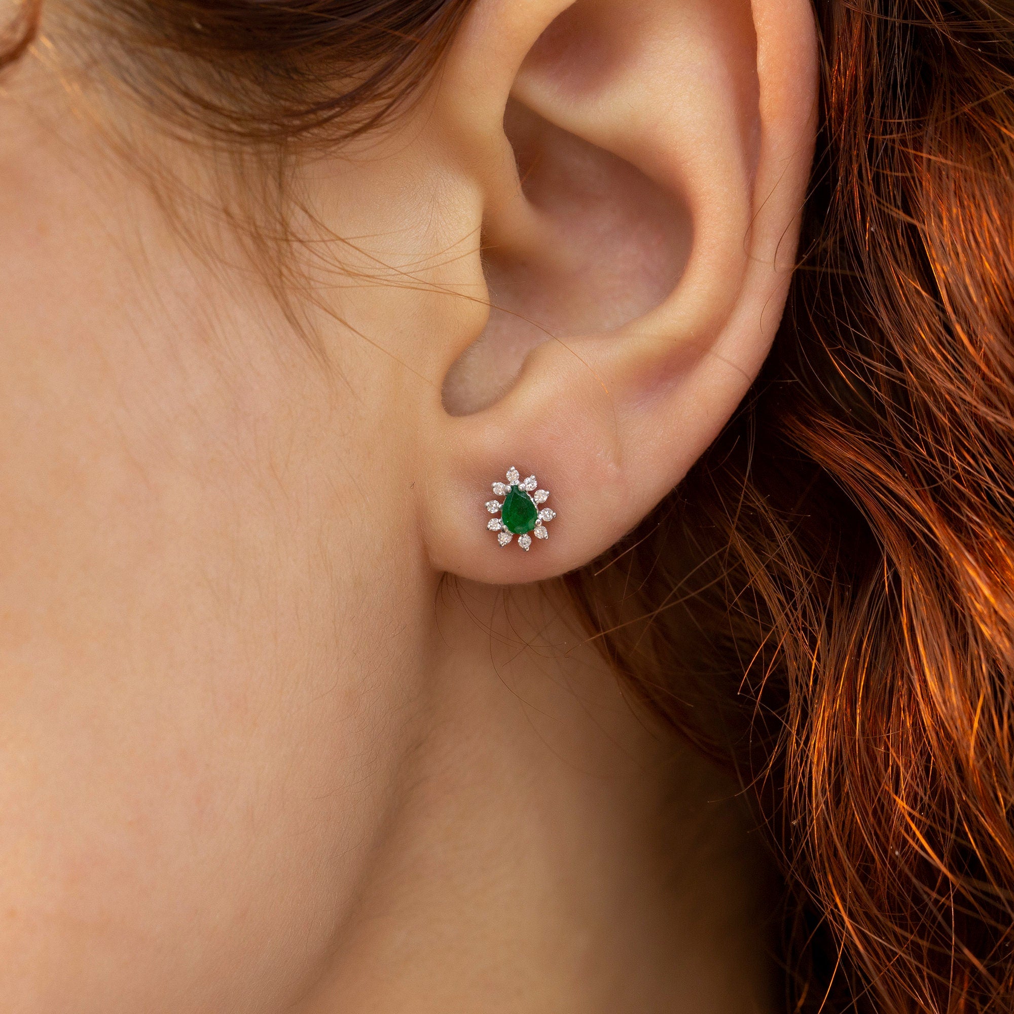 14K Gold Emerald & Diamond Pear Earrings – Astra