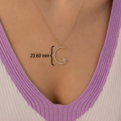 14K Gold Diamond Crescent Moon & Star Necklace – Caelia