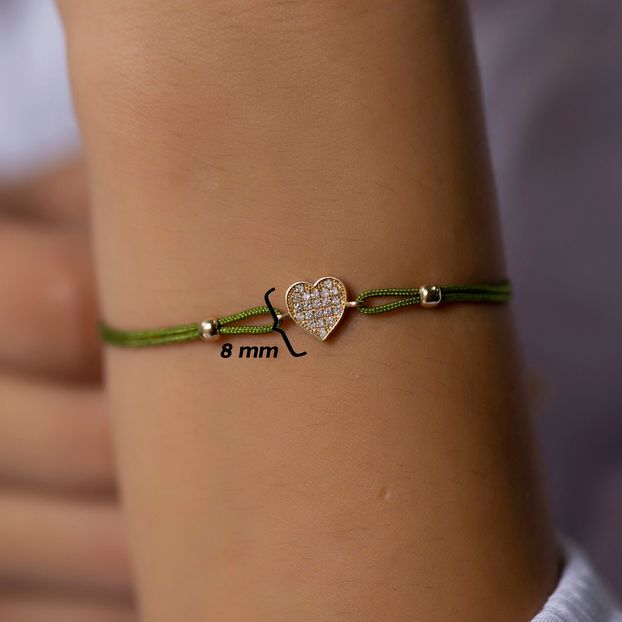 14K Gold Diamond Heart Bracelet on Color Cord – Corde