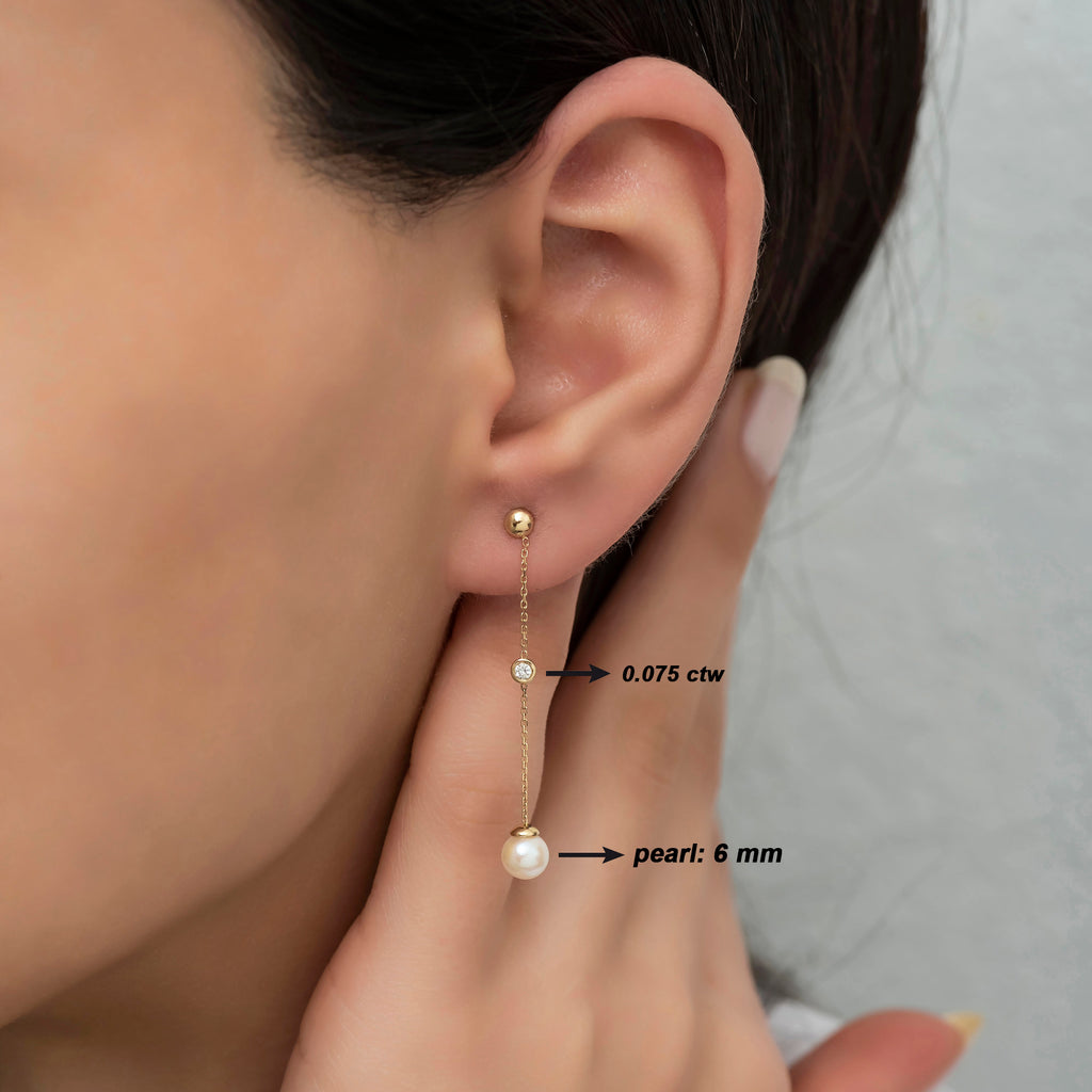 14K Gold Diamond Pearl Earrings — Serene