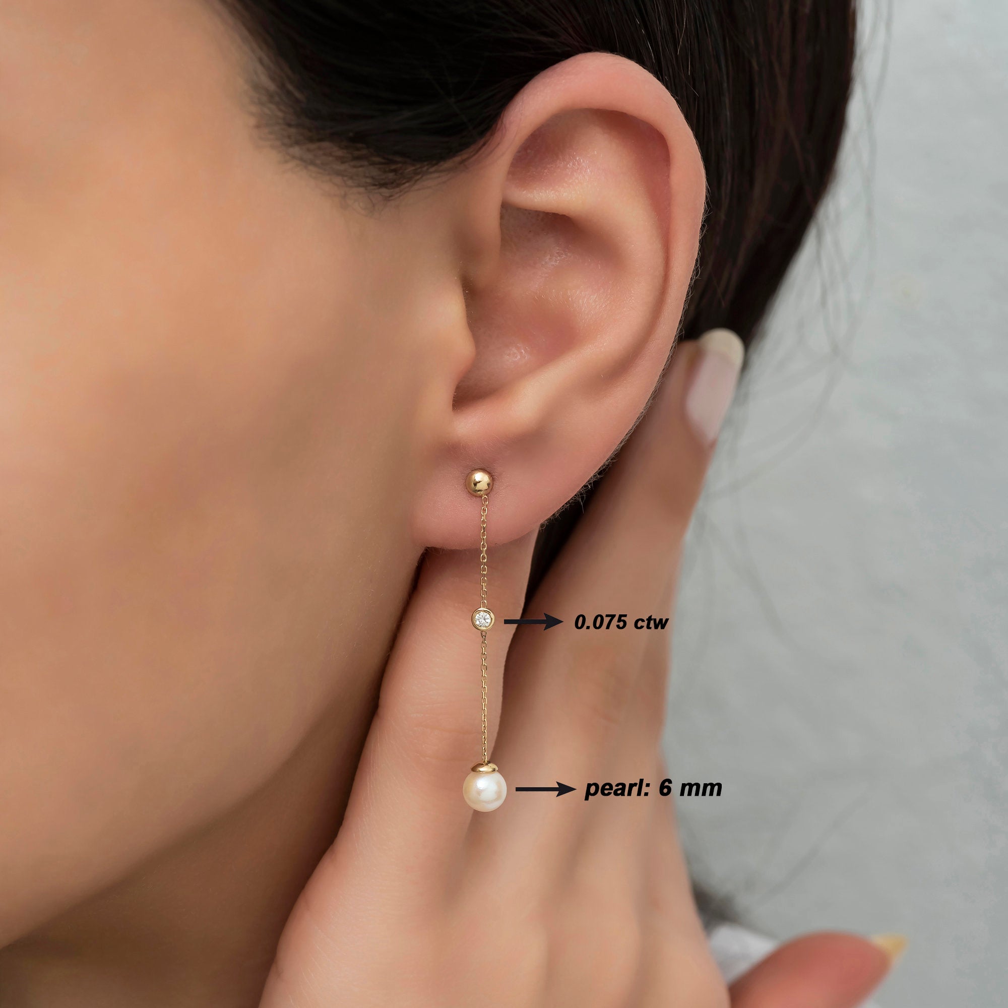 14K Gold Diamond Pearl Earrings — Serene