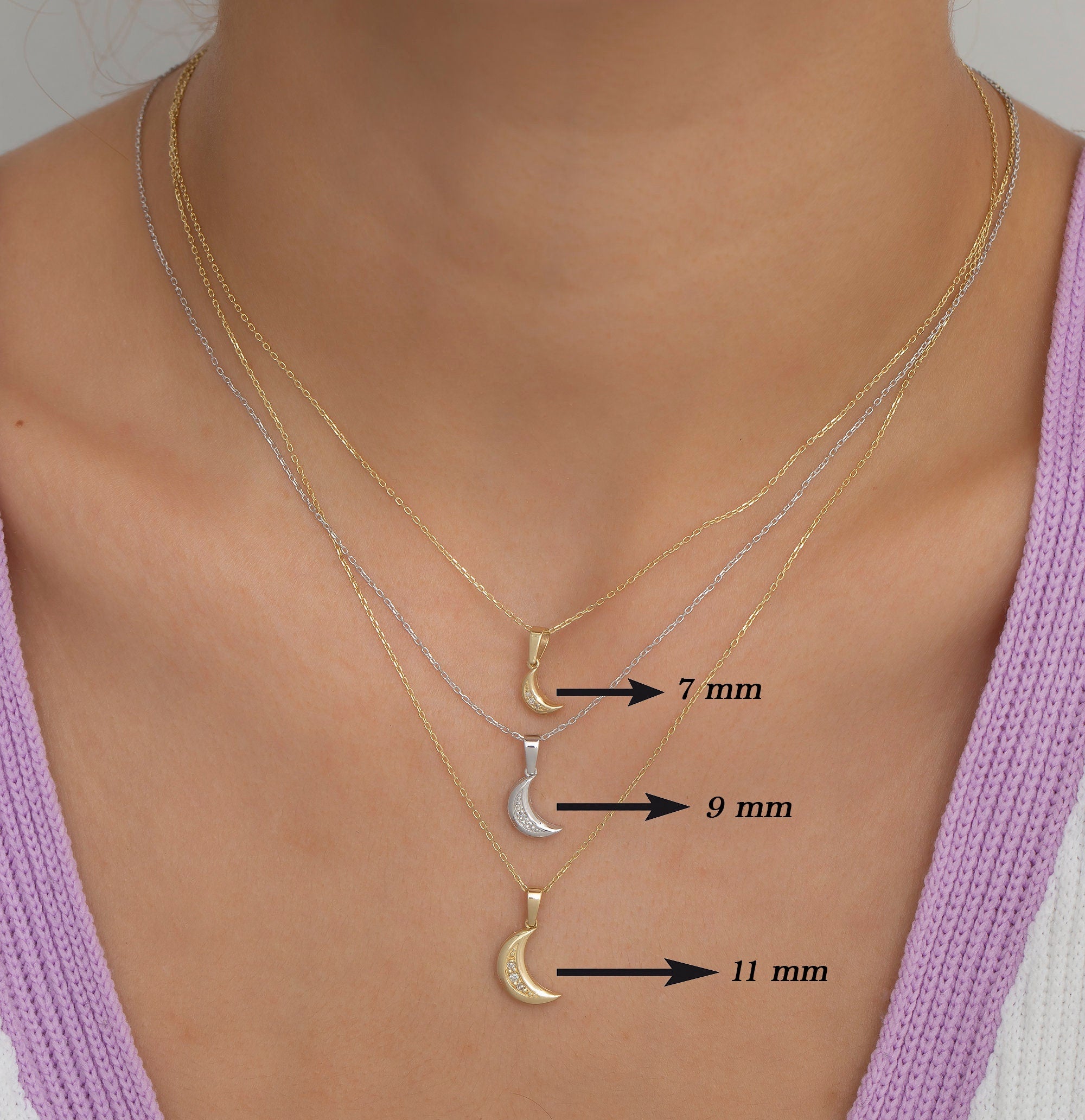 14K Solid Gold Diamond Crescent Moon Necklace – Lunette