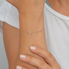 14K Solid Gold Diamond Initial for Women Bracelet/ Dainty Custom Gold Diamond Initial Bracelet/ Birthstone Jewelry with Diamond Letter