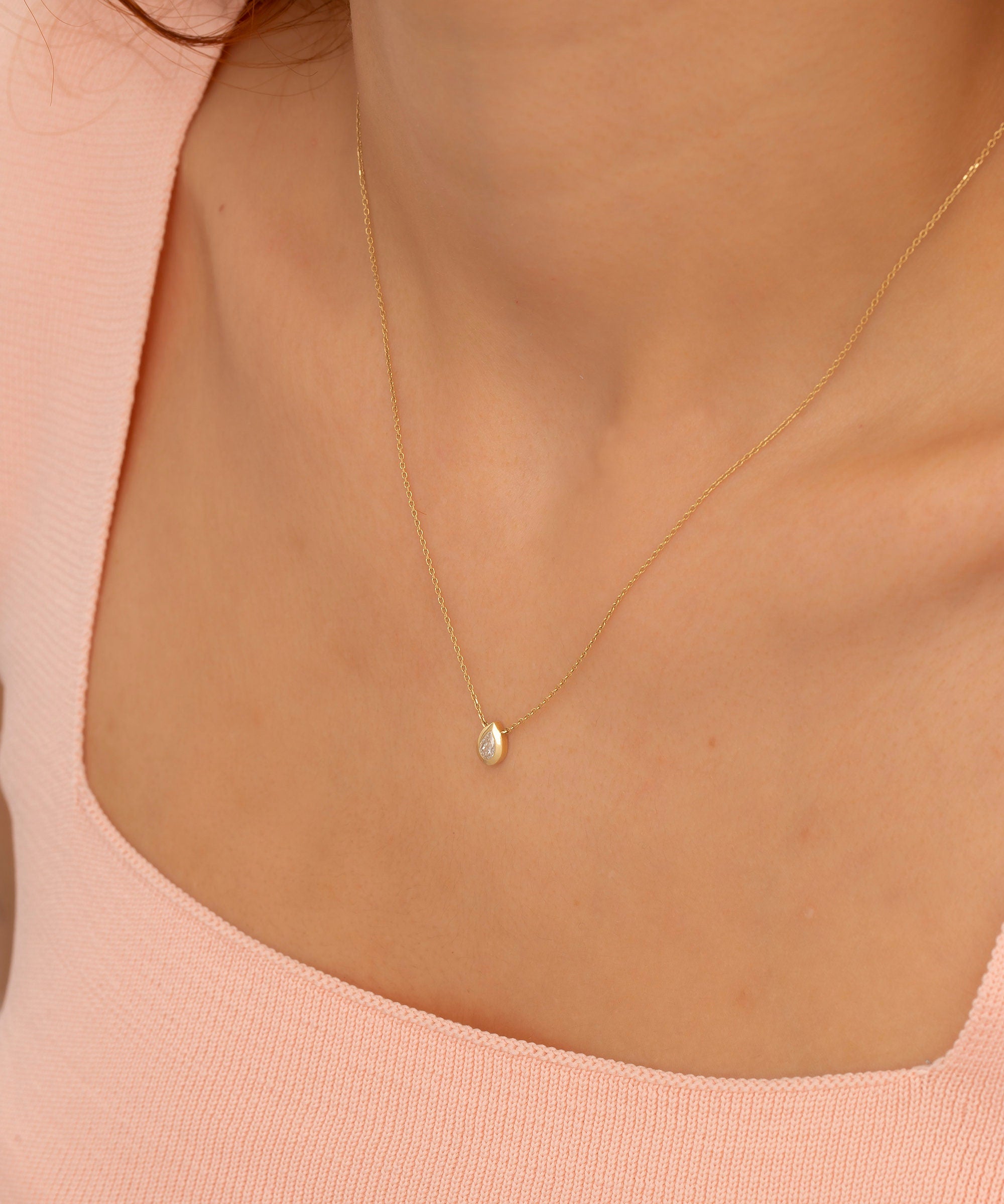 14K Gold Diamond Teardrop Necklace – Lagrima