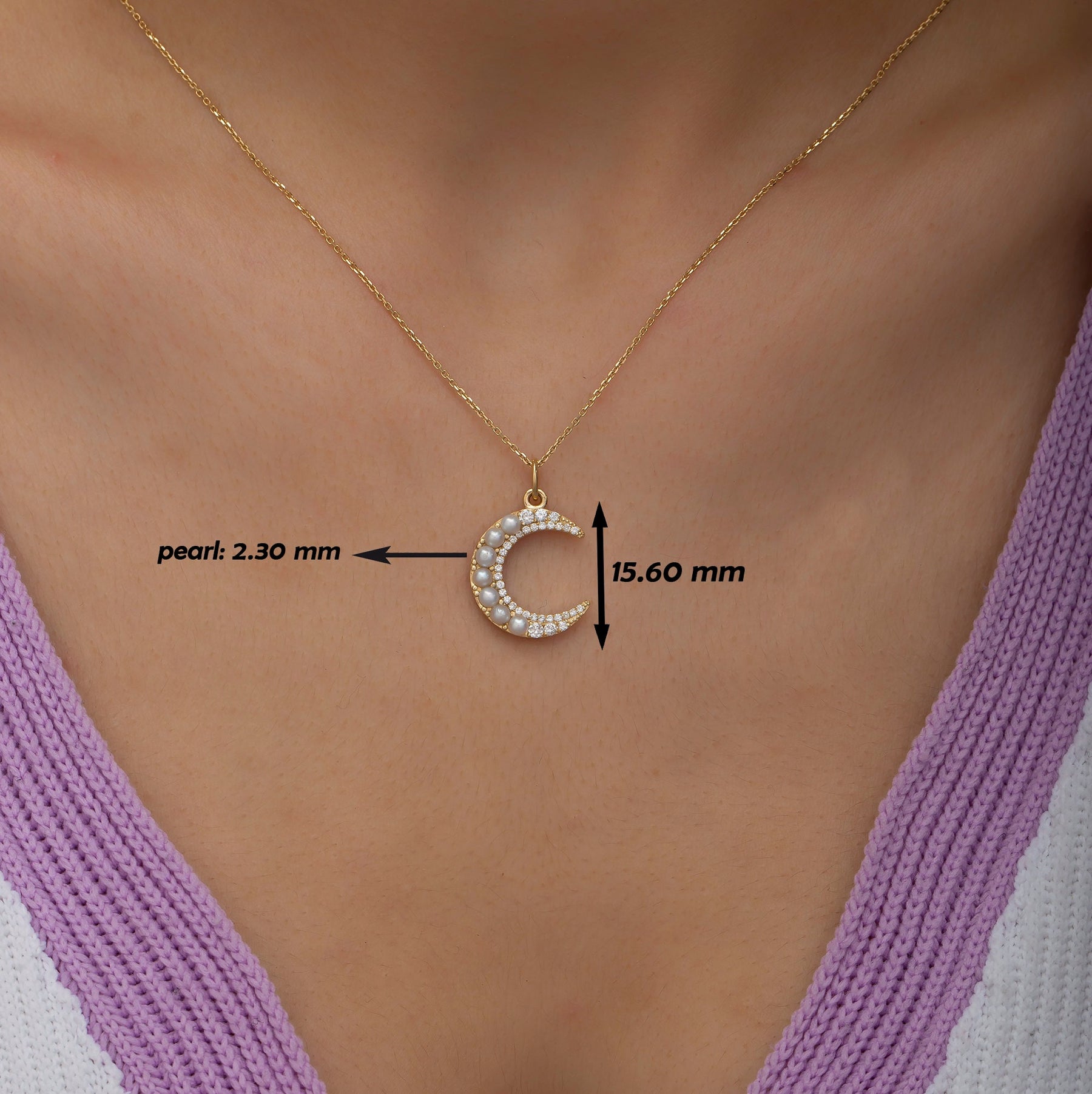 14K Gold Diamond & Pearl Crescent Moon Necklace – Elaren