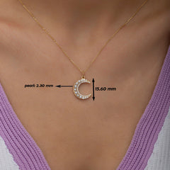 14K Gold Diamond & Pearl Crescent Moon Necklace – Elaren
