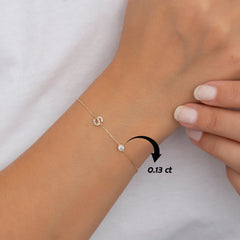 14K Solid Gold Diamond Initial for Women Bracelet/ Dainty Custom Gold Diamond Initial Bracelet/ Birthstone Jewelry with Diamond Letter
