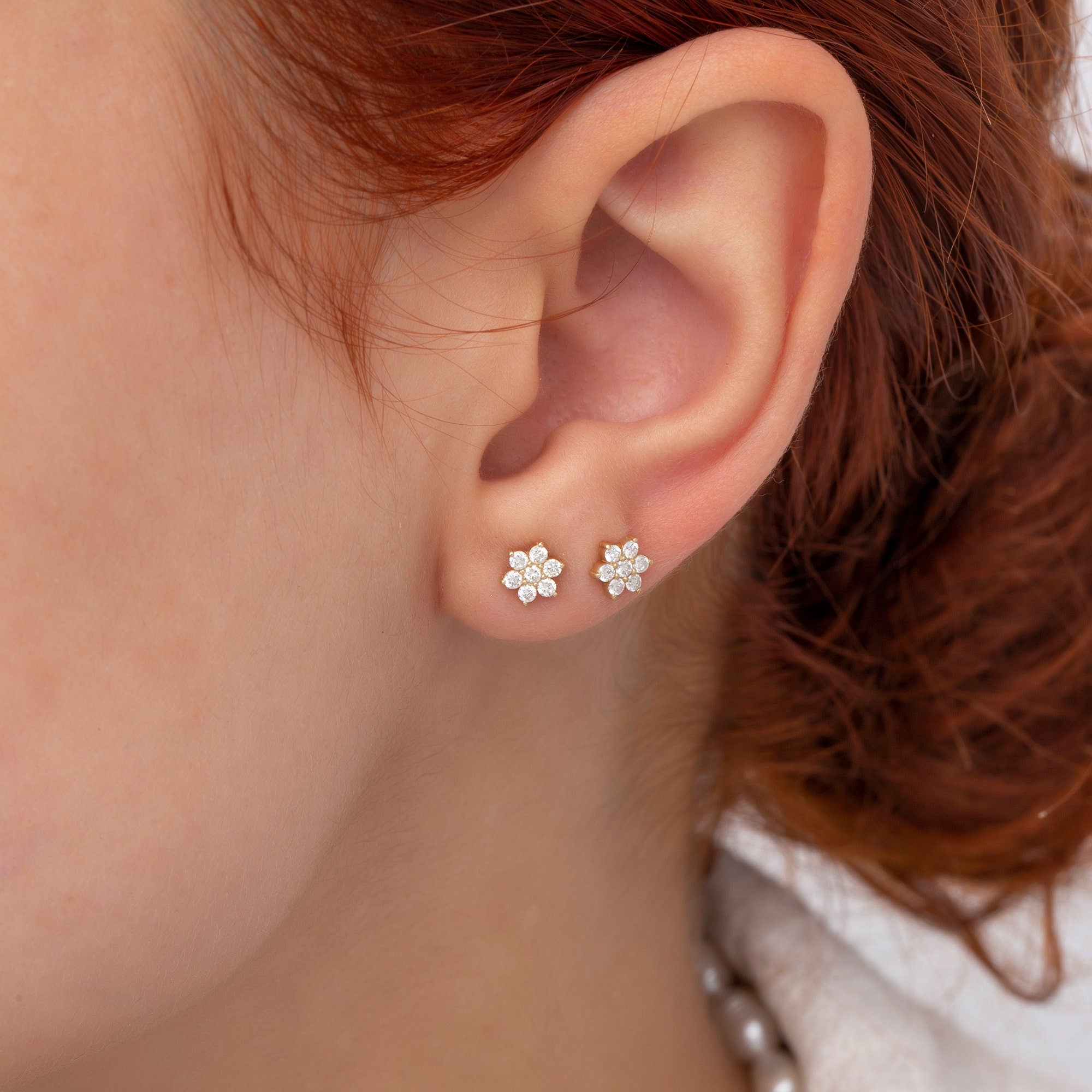14K Gold Diamond Flower Stud Earrings – Bloom