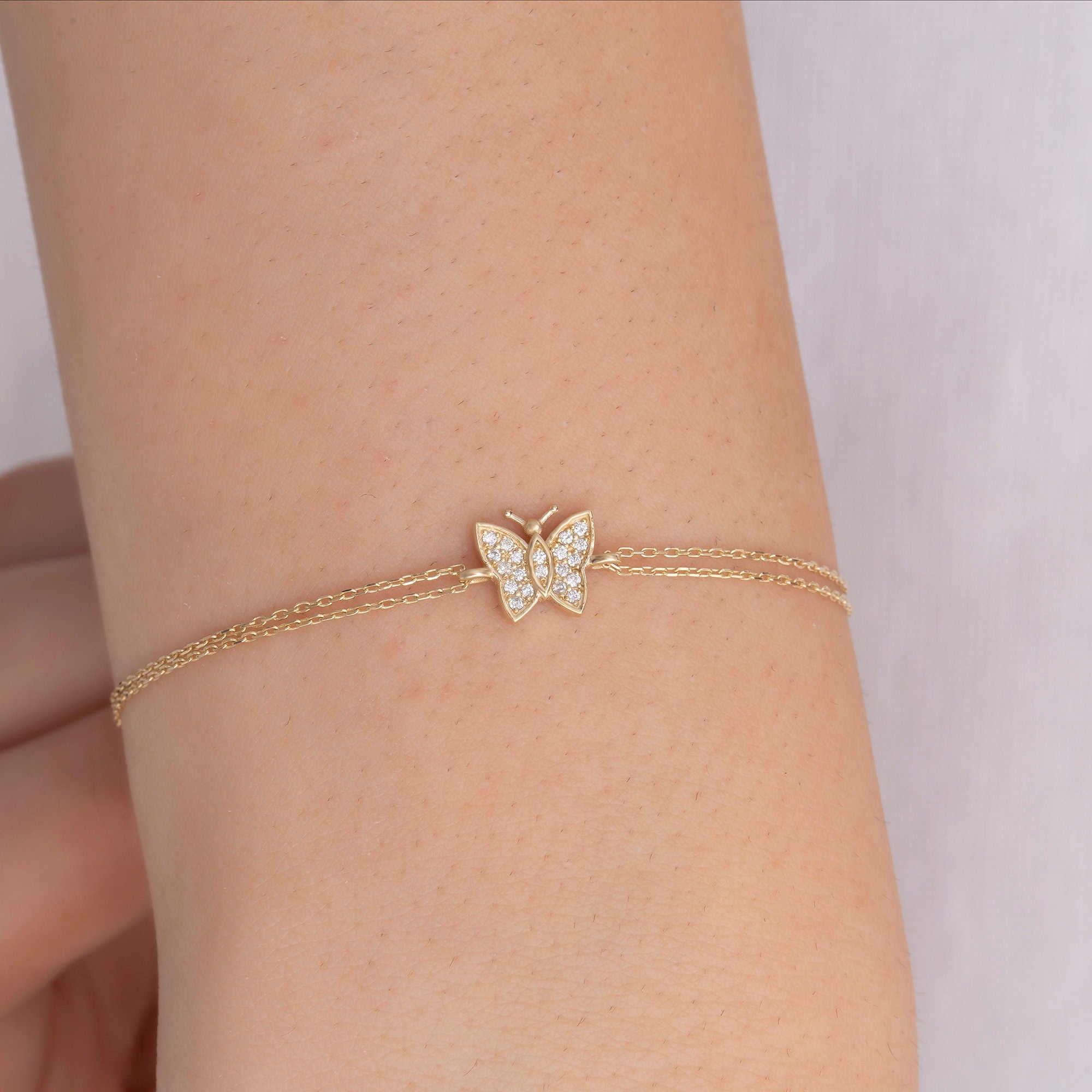 14K Gold Diamond Butterfly Bracelet – Liria