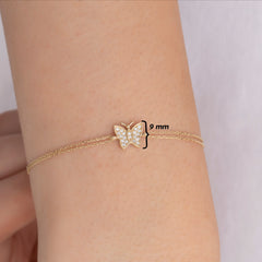 14K Gold Diamond Butterfly Bracelet/ Dainty Gold Diamond Butterfly Bracelets Gifts for Her/ Gold Butterfly Bracelet/ Birthday Gifts for Her