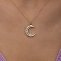 14K Gold Diamond & Pearl Crescent Moon Necklace – Elaren