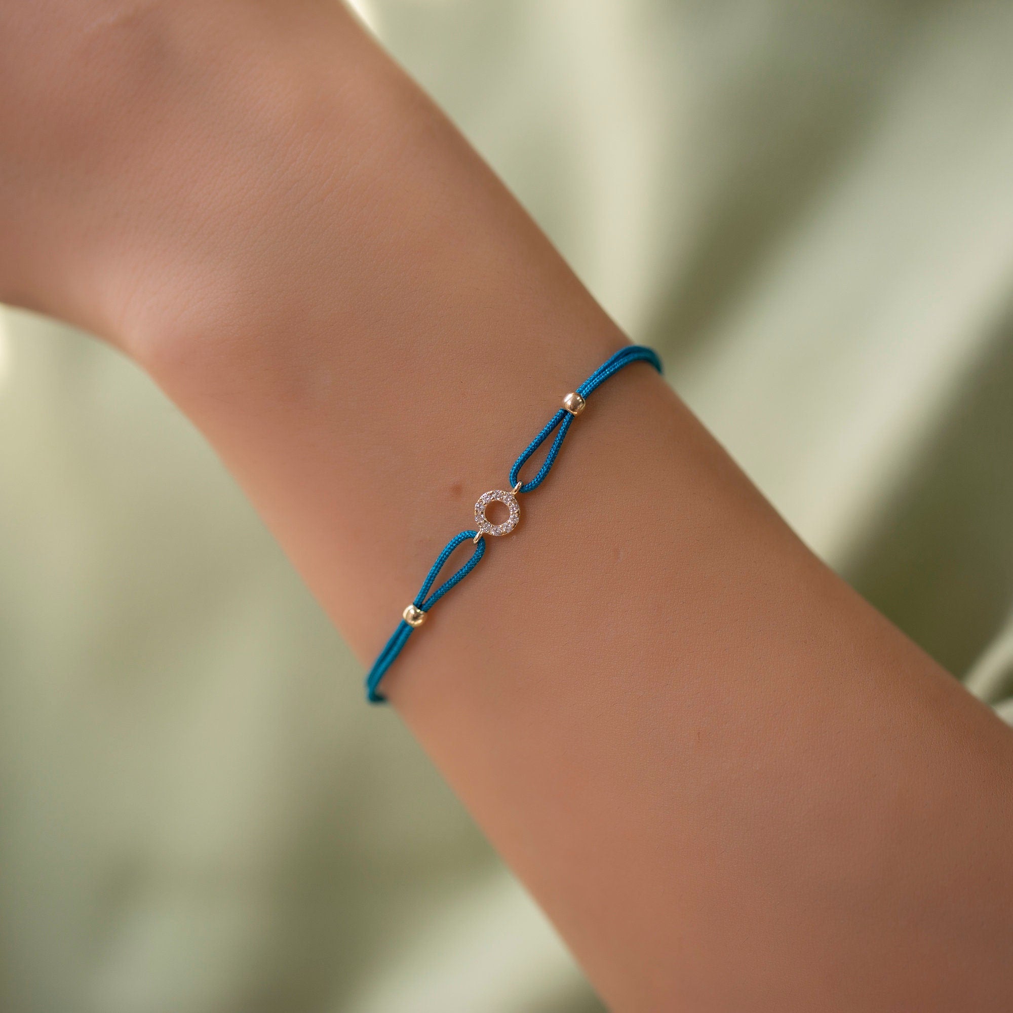 14K Gold Diamond Round Bracelet on Color Cord – Corde