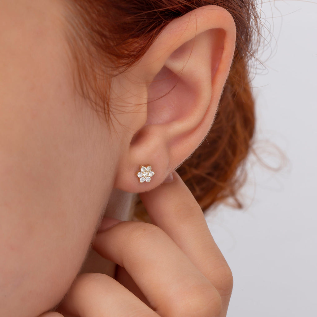 14K Gold Diamond Flower Stud Earrings – Bloom