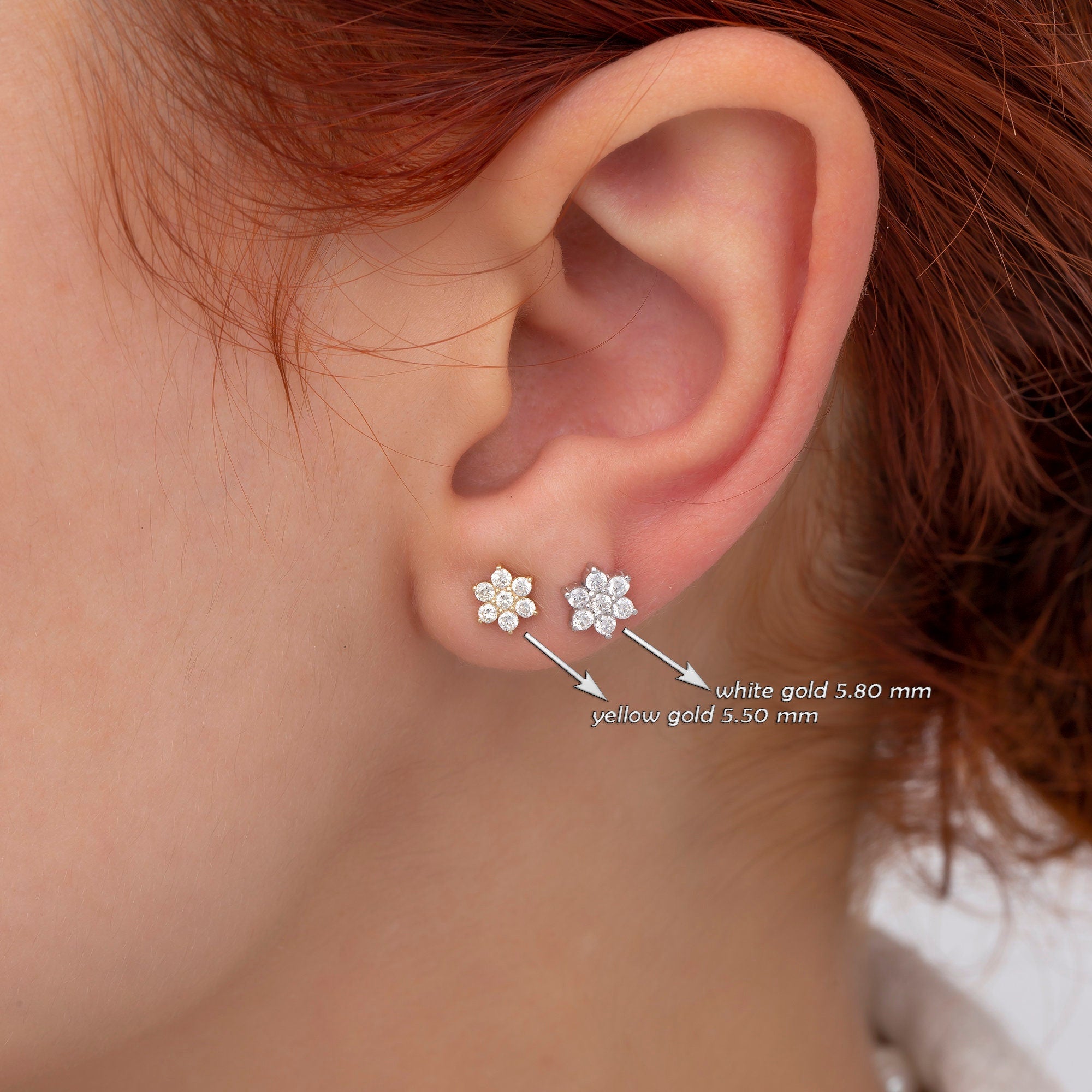 14K Gold Diamond Flower Stud Earrings – Bloom