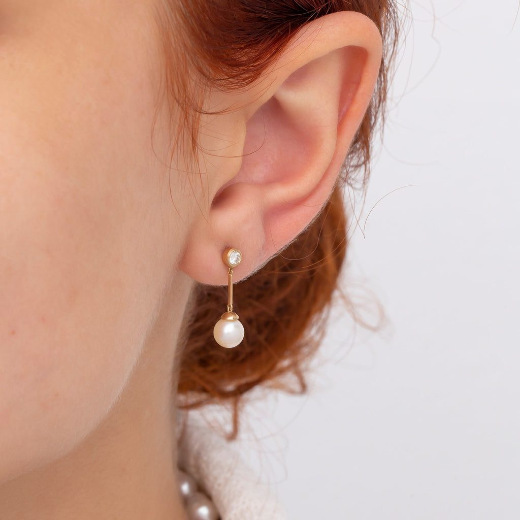 14K Gold Diamond & Pearl Long Dangle Earrings – Veliora
