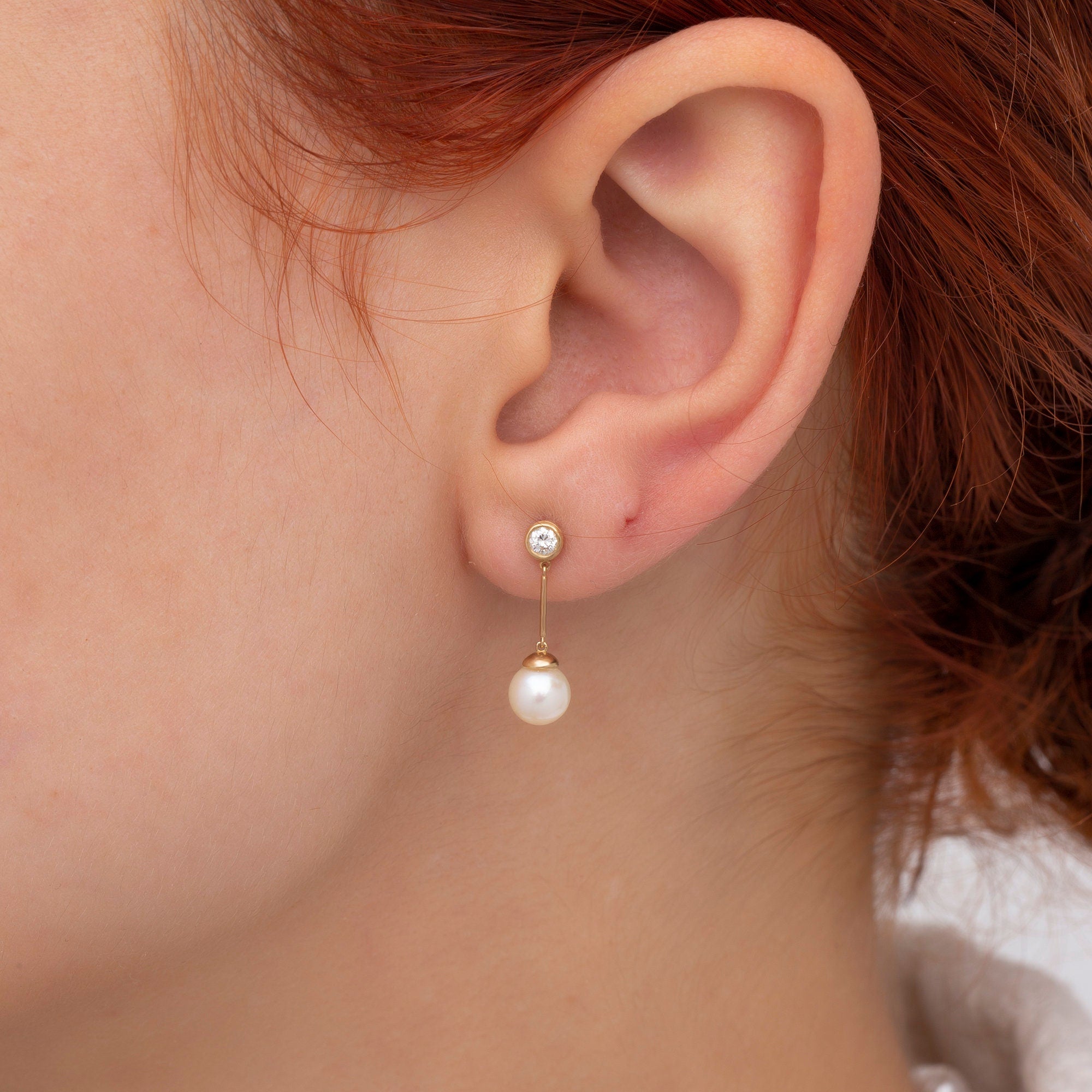 14K Gold Diamond & Pearl Long Dangle Earrings – Veliora