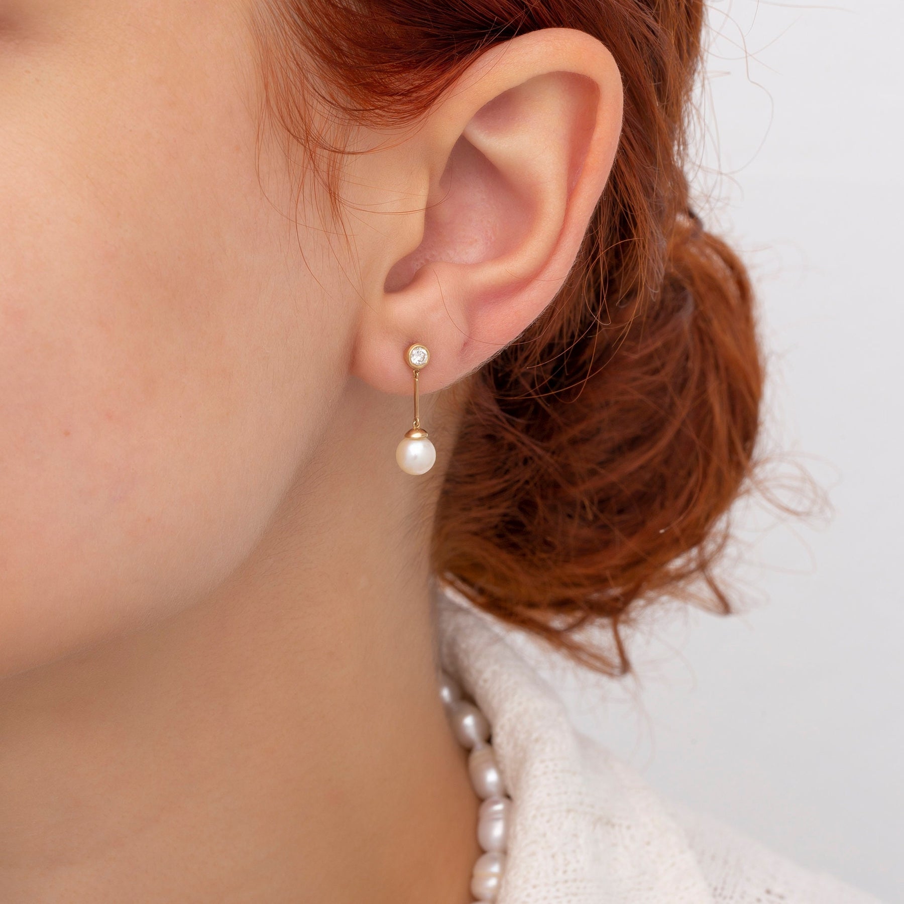 14K Gold Diamond & Pearl Long Dangle Earrings – Veliora