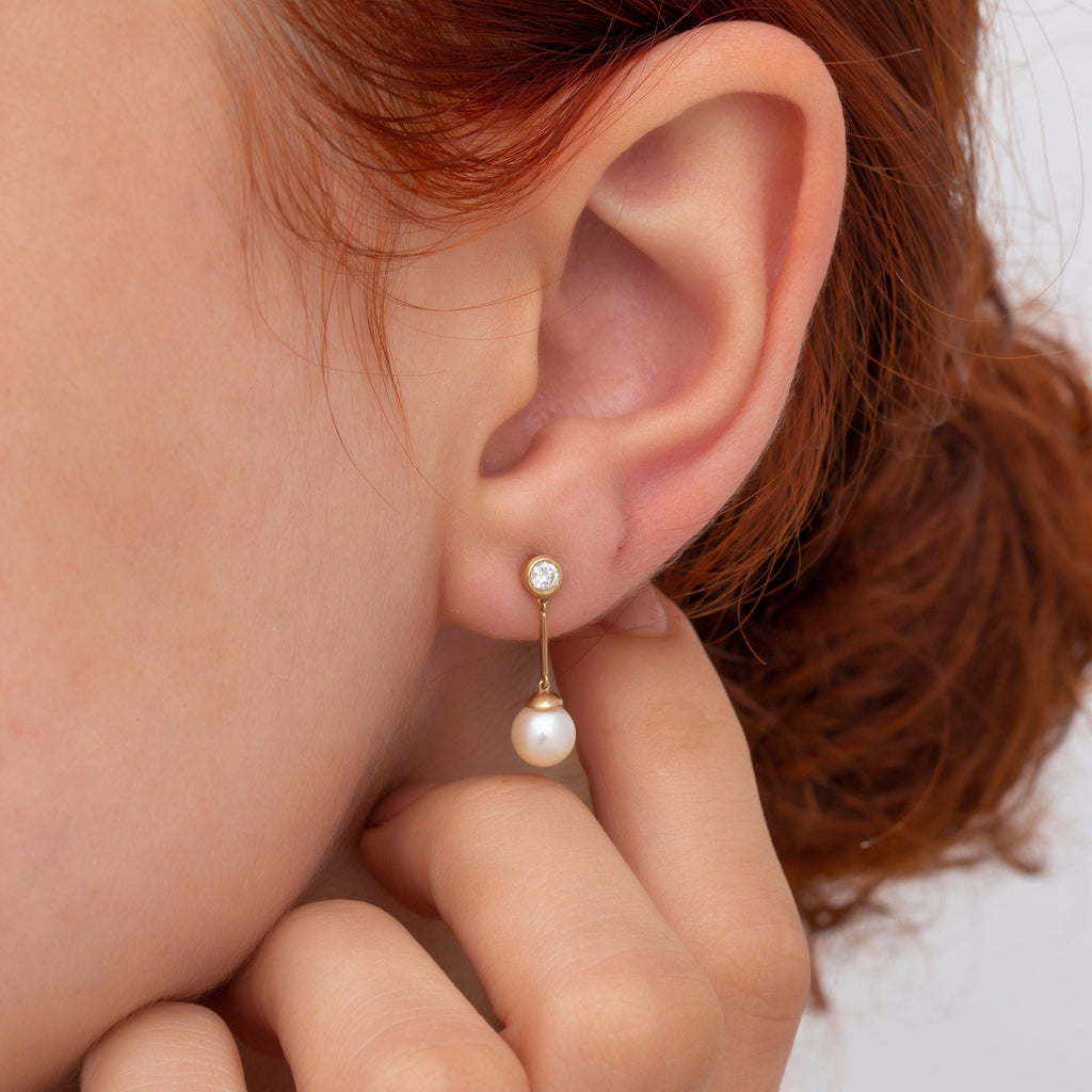 14K Gold Diamond & Pearl Long Dangle Earrings – Veliora