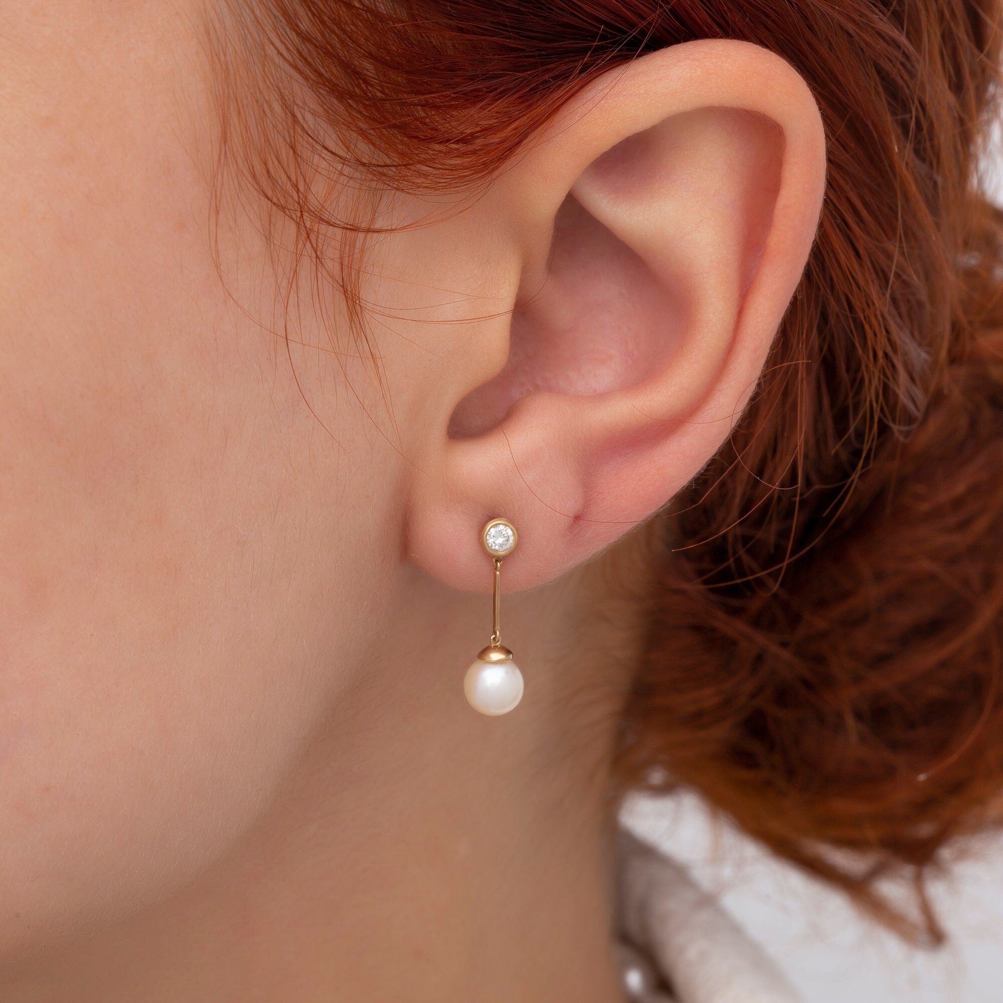 14K Gold Diamond & Pearl Long Dangle Earrings – Veliora