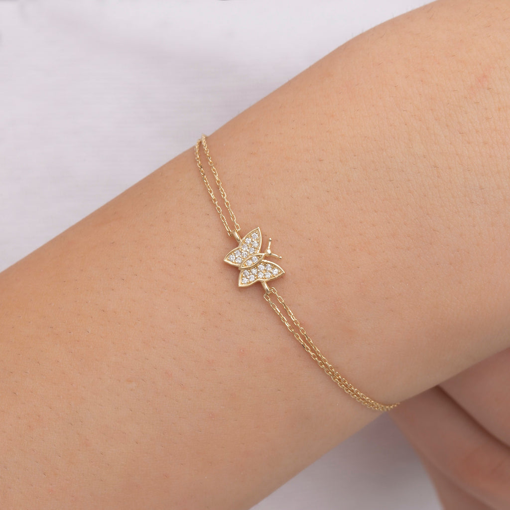 14K Gold Diamond Butterfly Bracelet – Liria