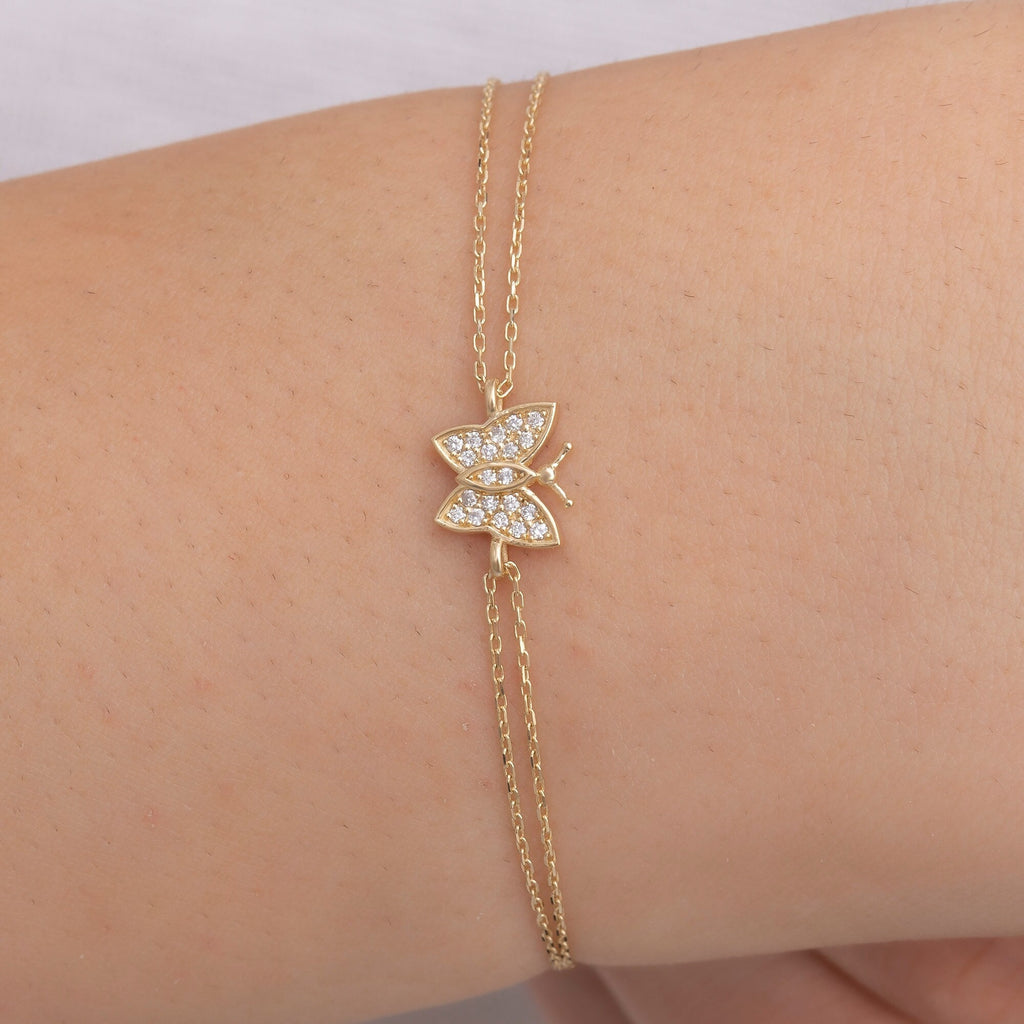 14K Gold Diamond Butterfly Bracelet – Liria