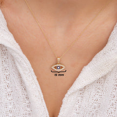 14K Gold Sapphire Double-Sided Enamel Evil Eye Necklace – Nazar