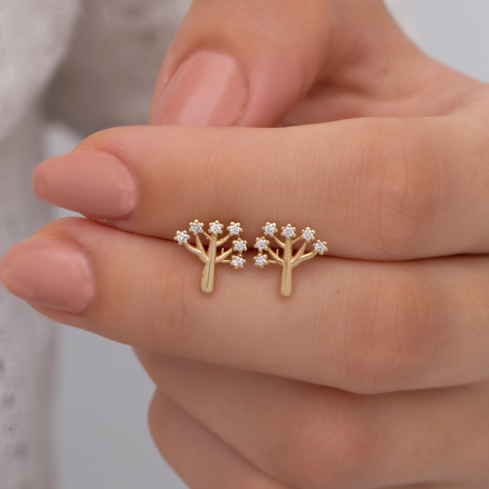 14K Gold Diamond Tree Stud Earrings – Arbor