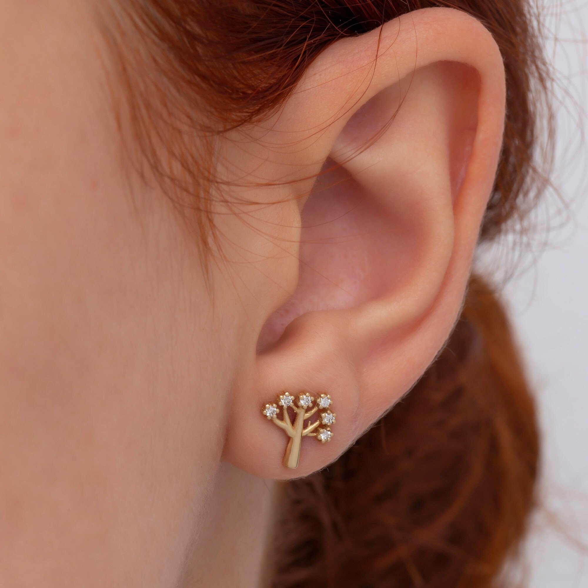 14K Gold Diamond Tree Stud Earrings – Arbor