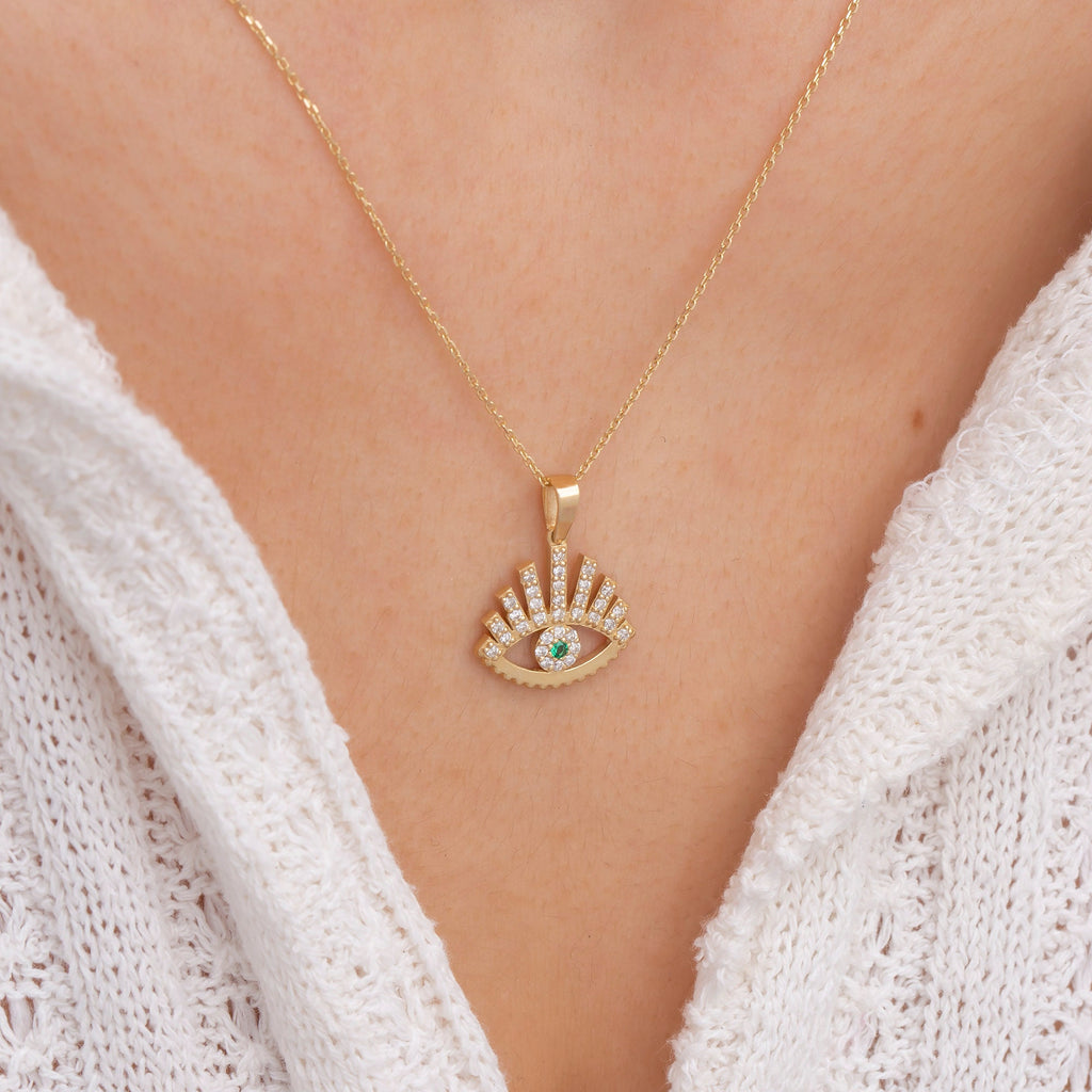 14K Gold Emerald Evil Eye Necklace – Nazar