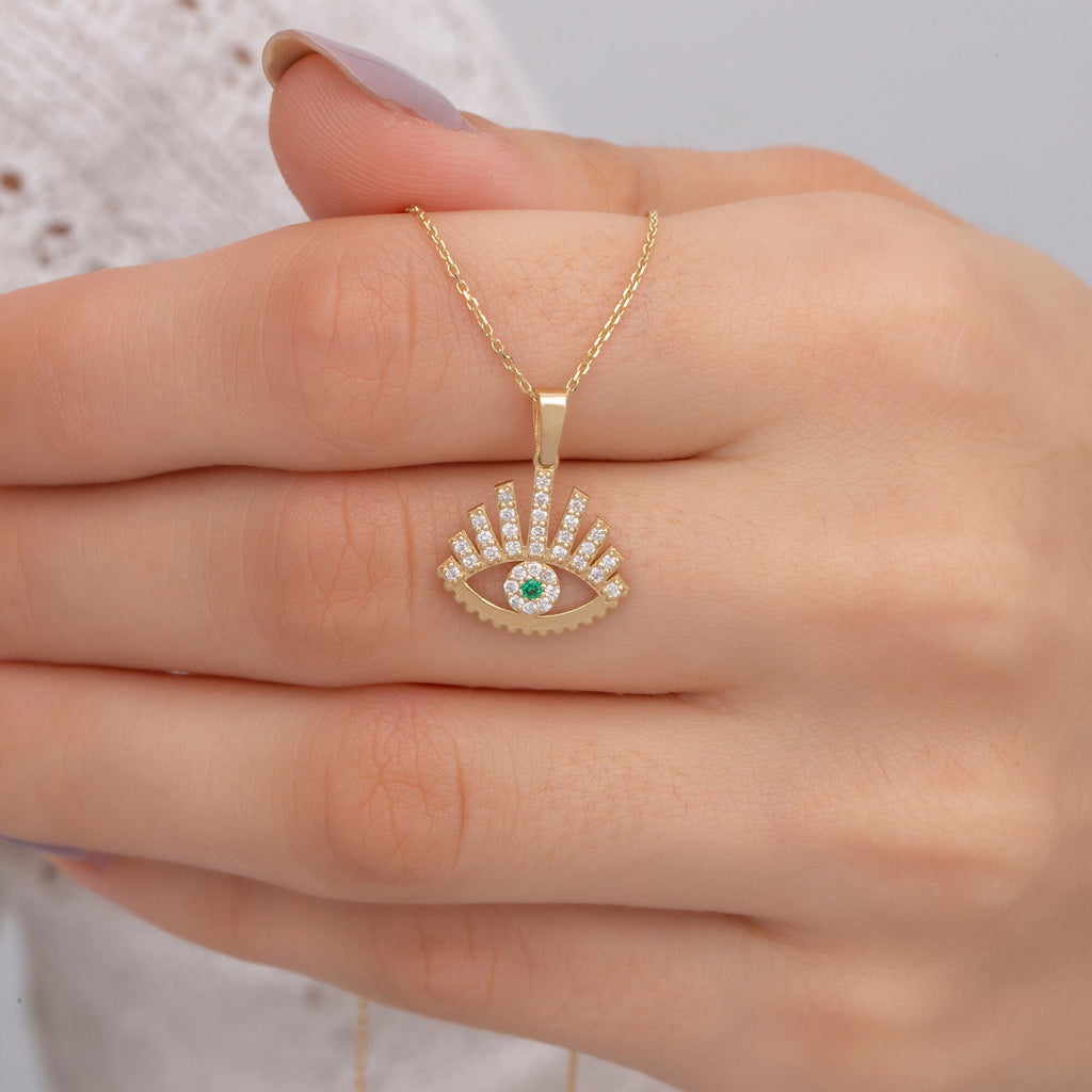 14K Gold Emerald Evil Eye Necklace – Nazar