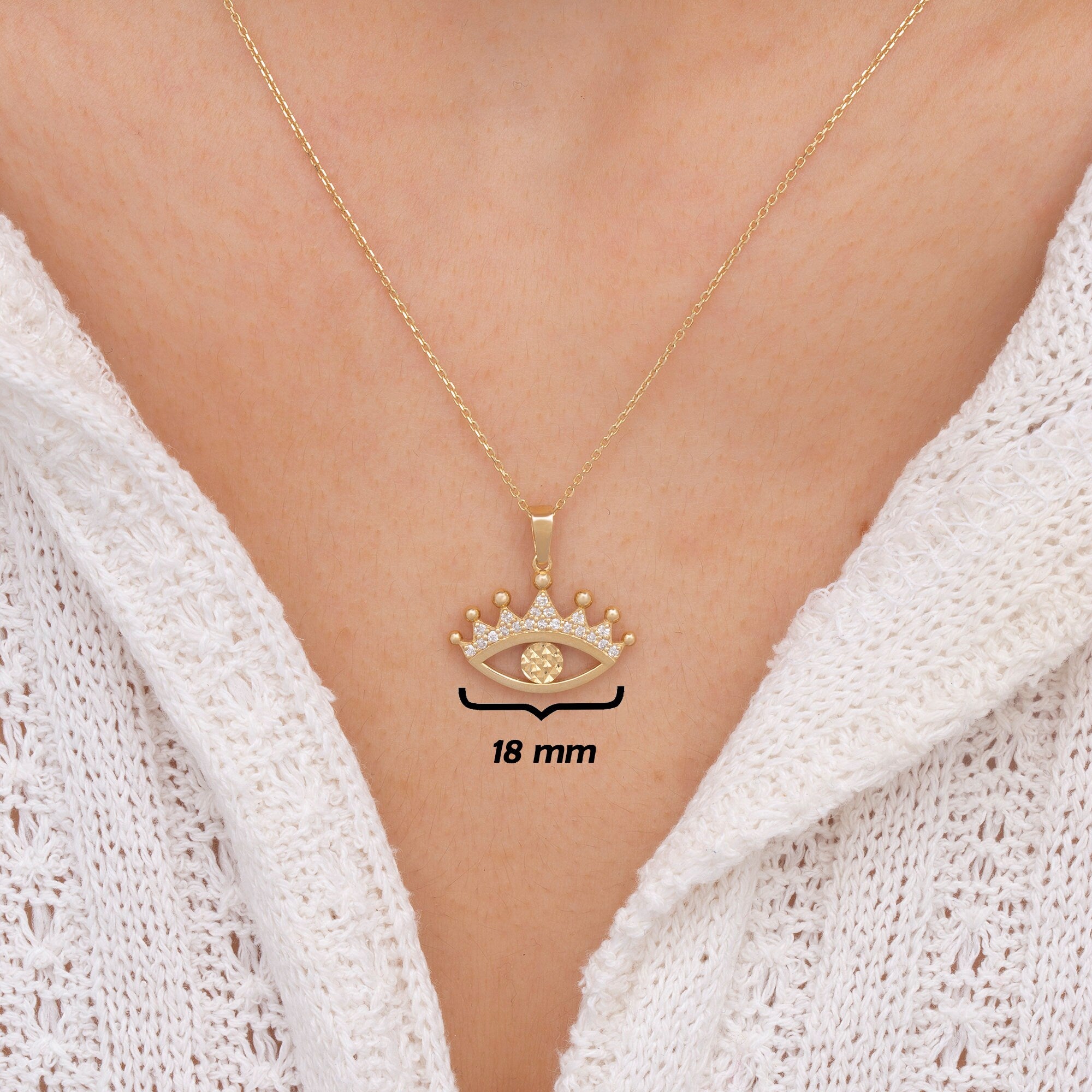 14K Gold Diamond Crown Eyelash Eye Necklace – Nazar