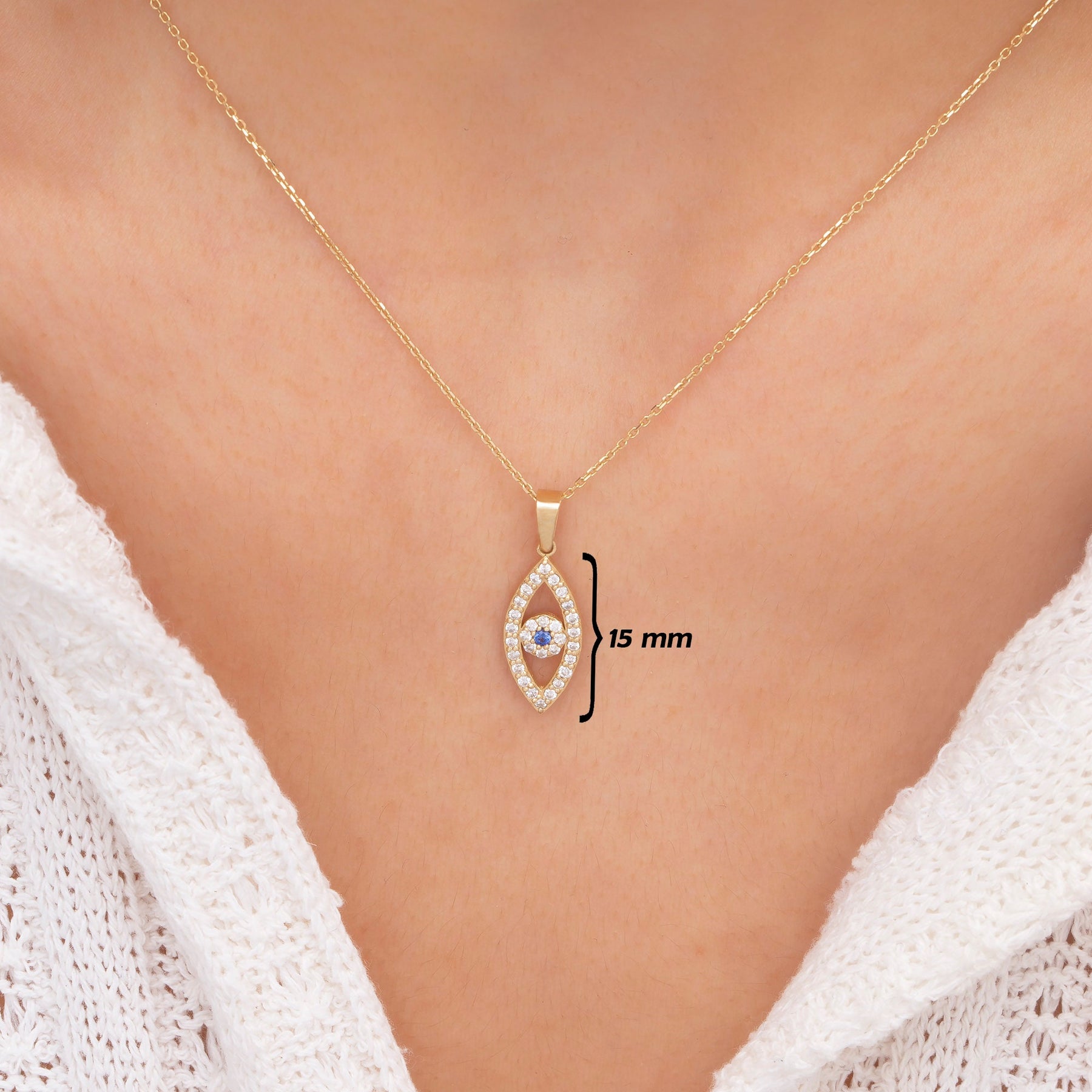 14K Gold Sapphire Vertical Evil Eye Necklace – Nazar