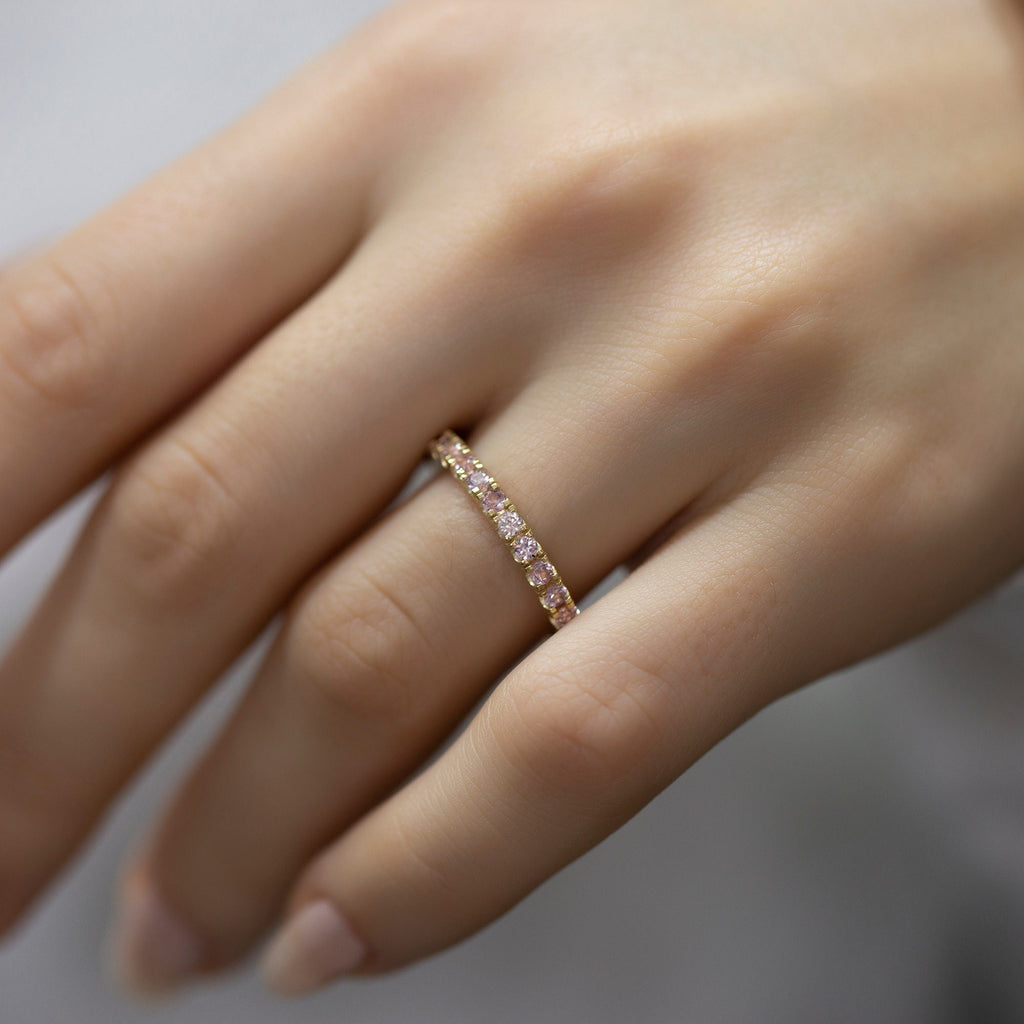 14K Gold Pink Sapphire Full Eternity Band Ring — Belloria