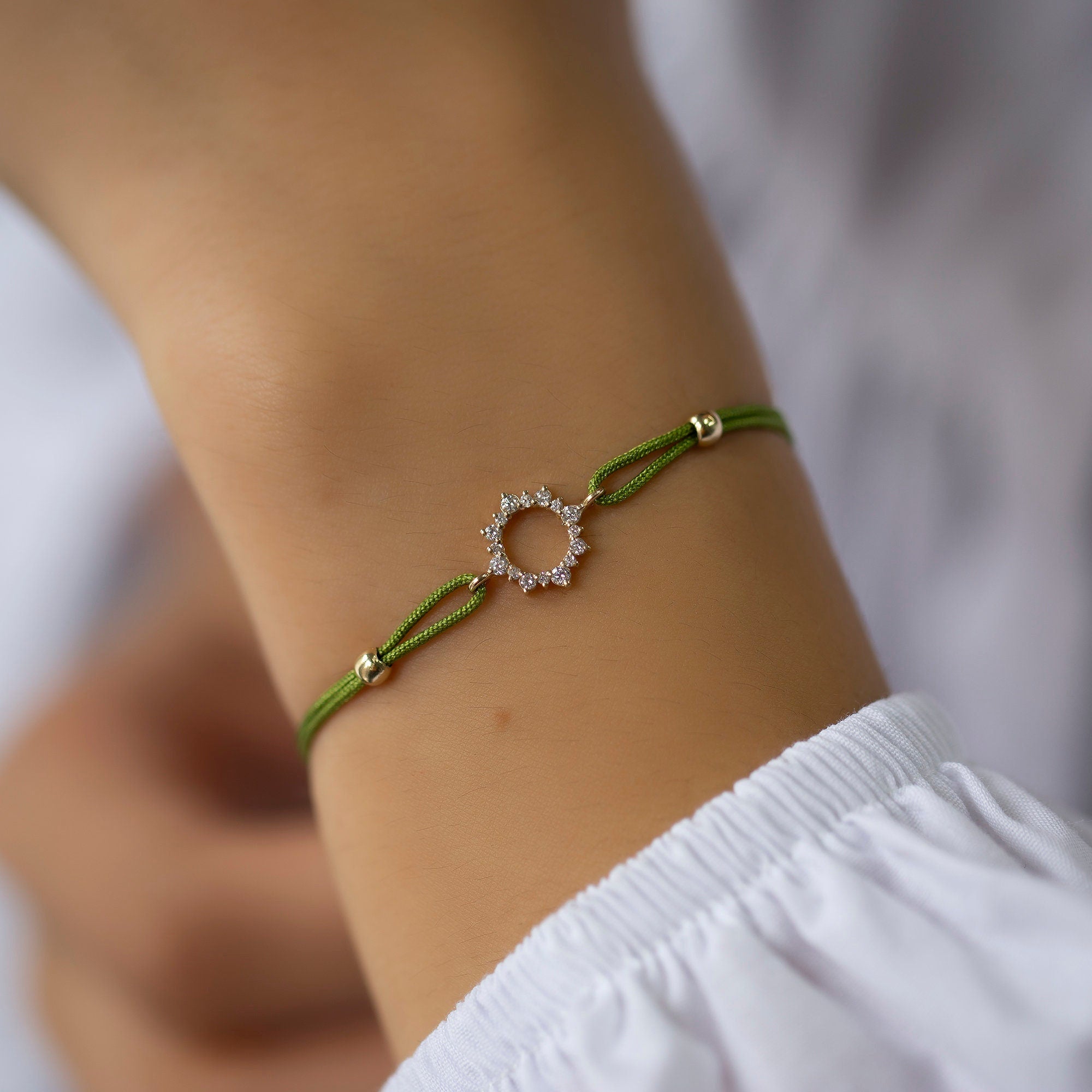 14K Gold Diamond Sun Bracelet on Color Cord – Corde